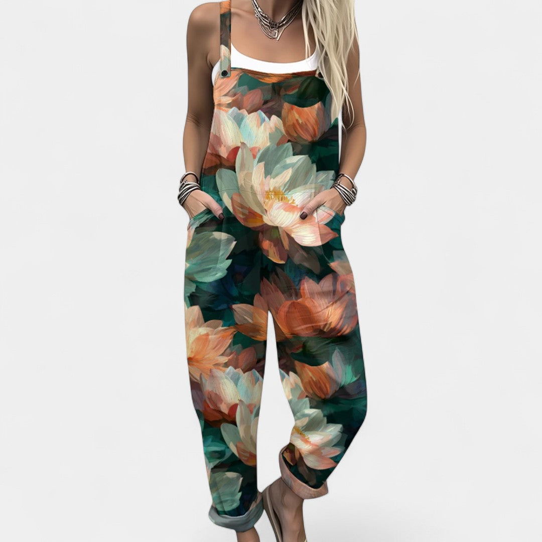 Ourania Floral Dungaree Jumpsuit With Pockets Spring Summer
