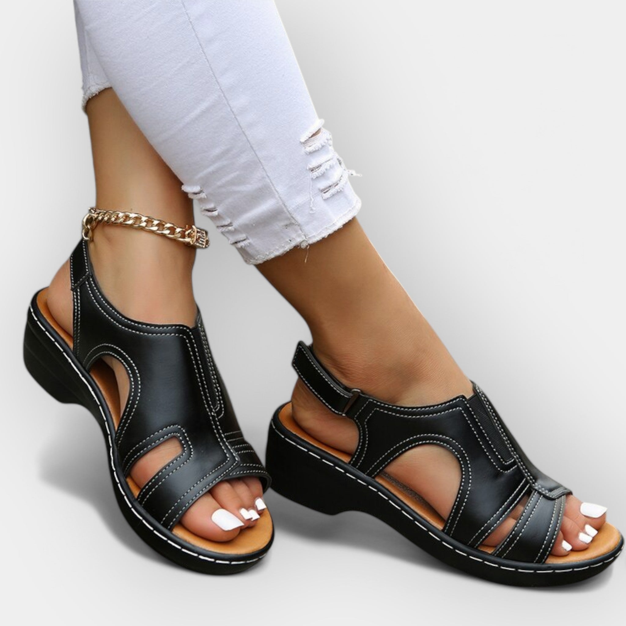 Leather Sandals With Style Orthopaedic Adjustable Straps