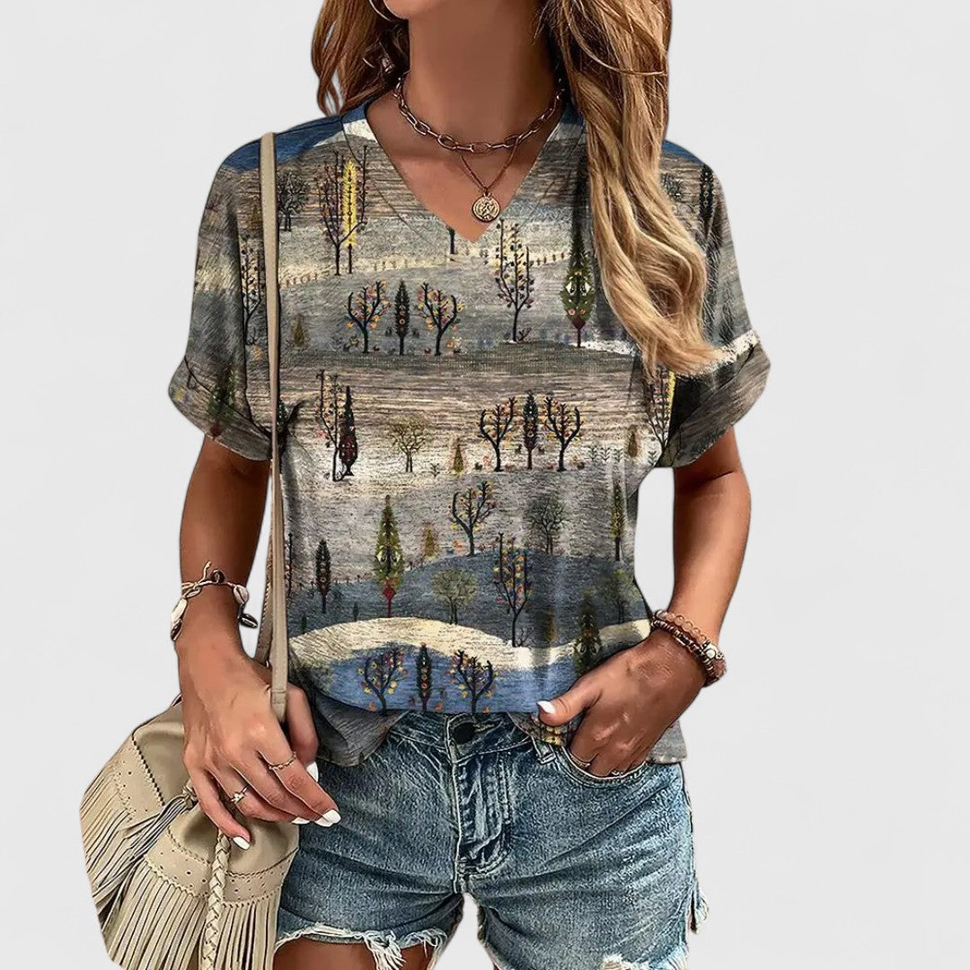Evangelia Striped Top With V Neck In Relaxed Casual Fit