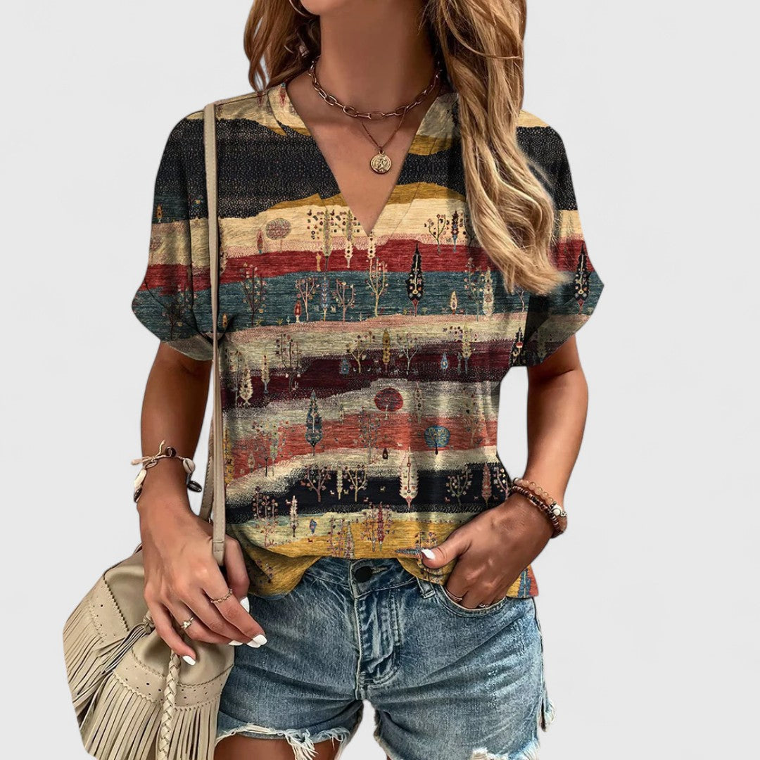 Evangelia Striped Top With V Neck In Relaxed Casual Fit