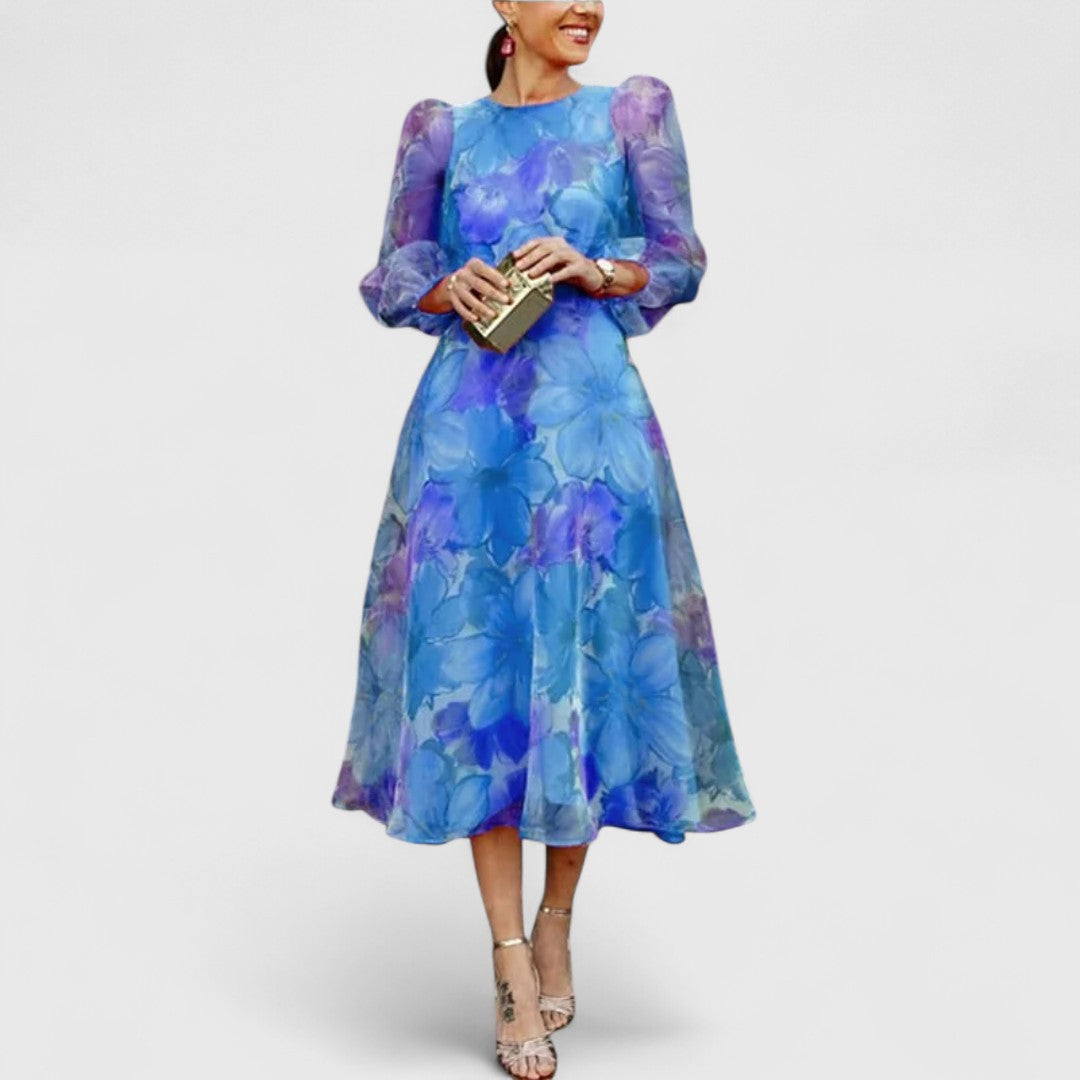 Ariadne Floral Print Wedding Guest Dress Pink And Blue
