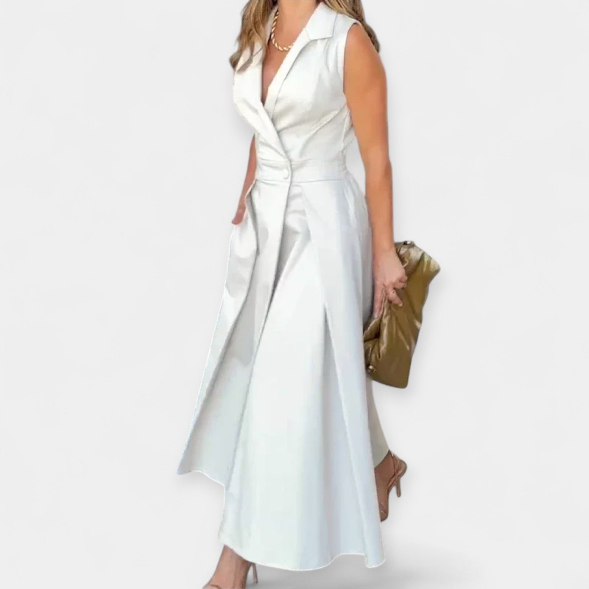 Midi Dress With Small Collar Sleeveless Classic Style