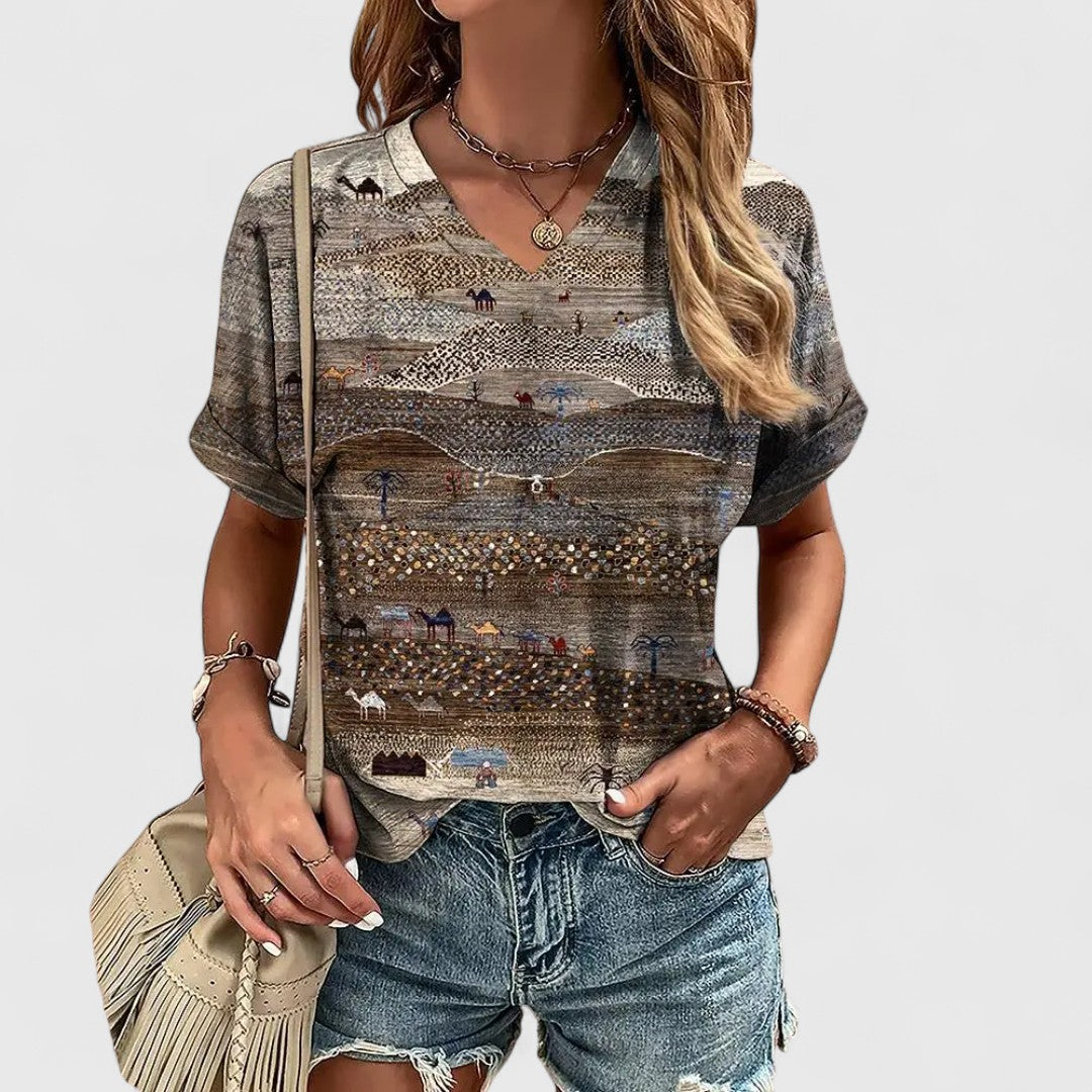 Evangelia Striped Top With V Neck In Relaxed Casual Fit
