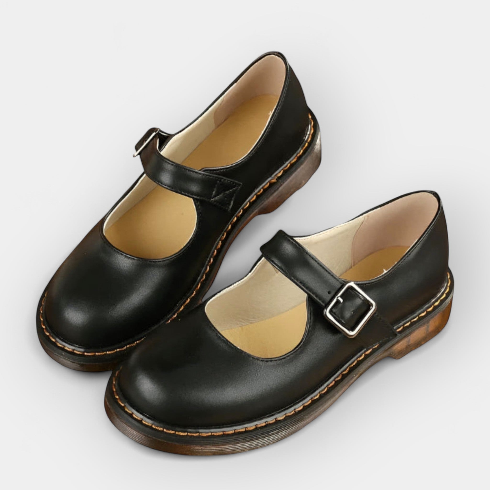 Classic Leather Mary Jane Shoes With Adjustable Strap