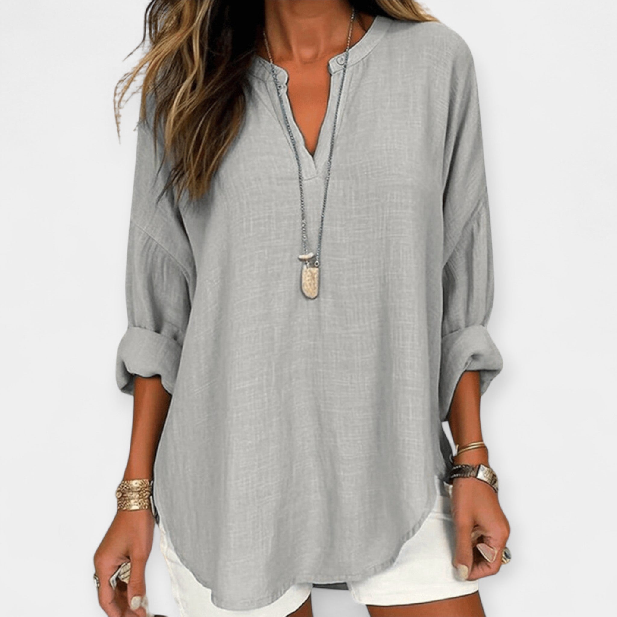 Linen Beach Blouse With Relaxed Fit For Casual Style