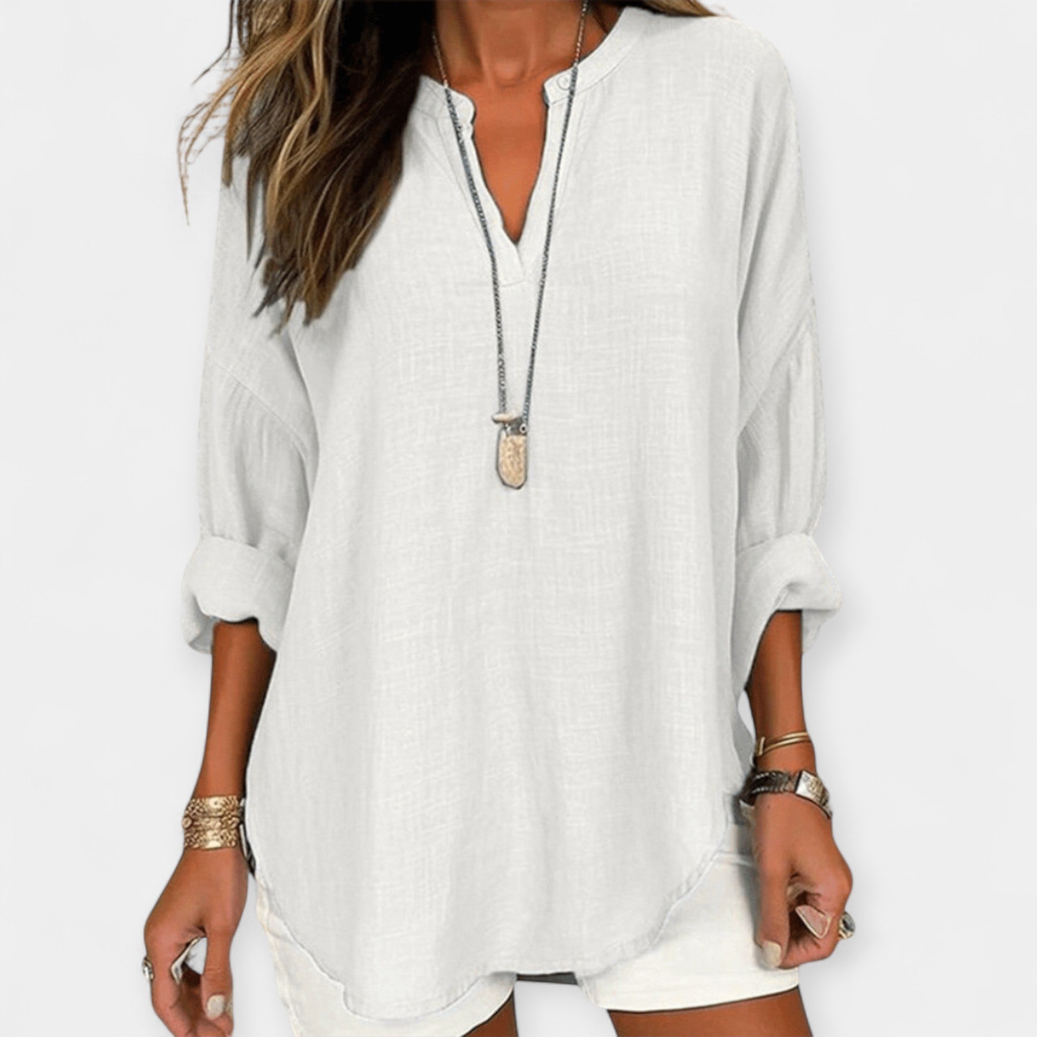 Linen Beach Blouse With Relaxed Fit For Casual Style