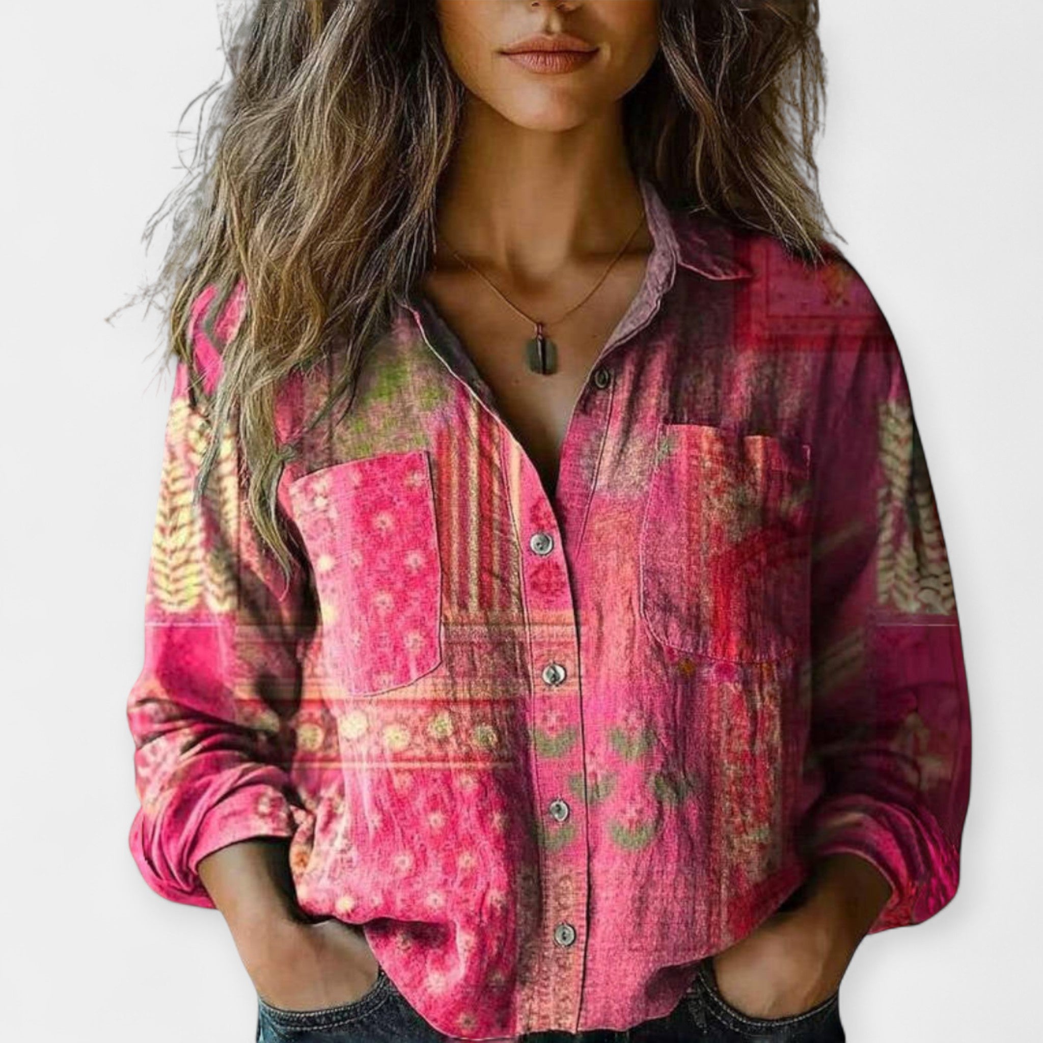 Vintage Ethnic Print Blouse With Retro Inspired Design