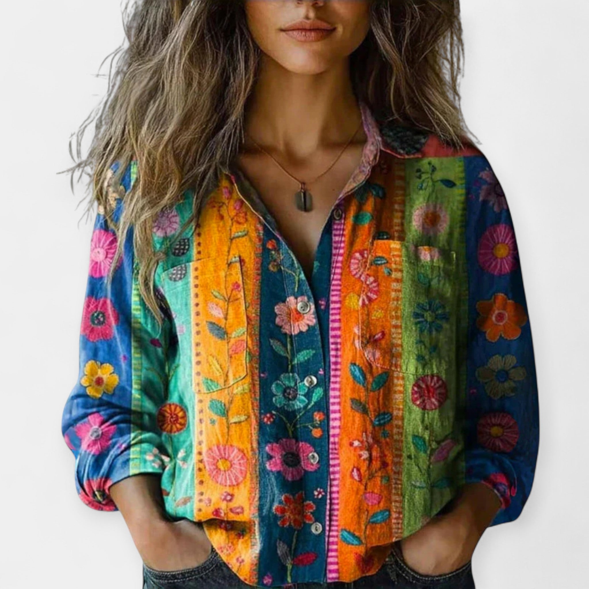 Vintage Ethnic Print Blouse With Retro Inspired Design