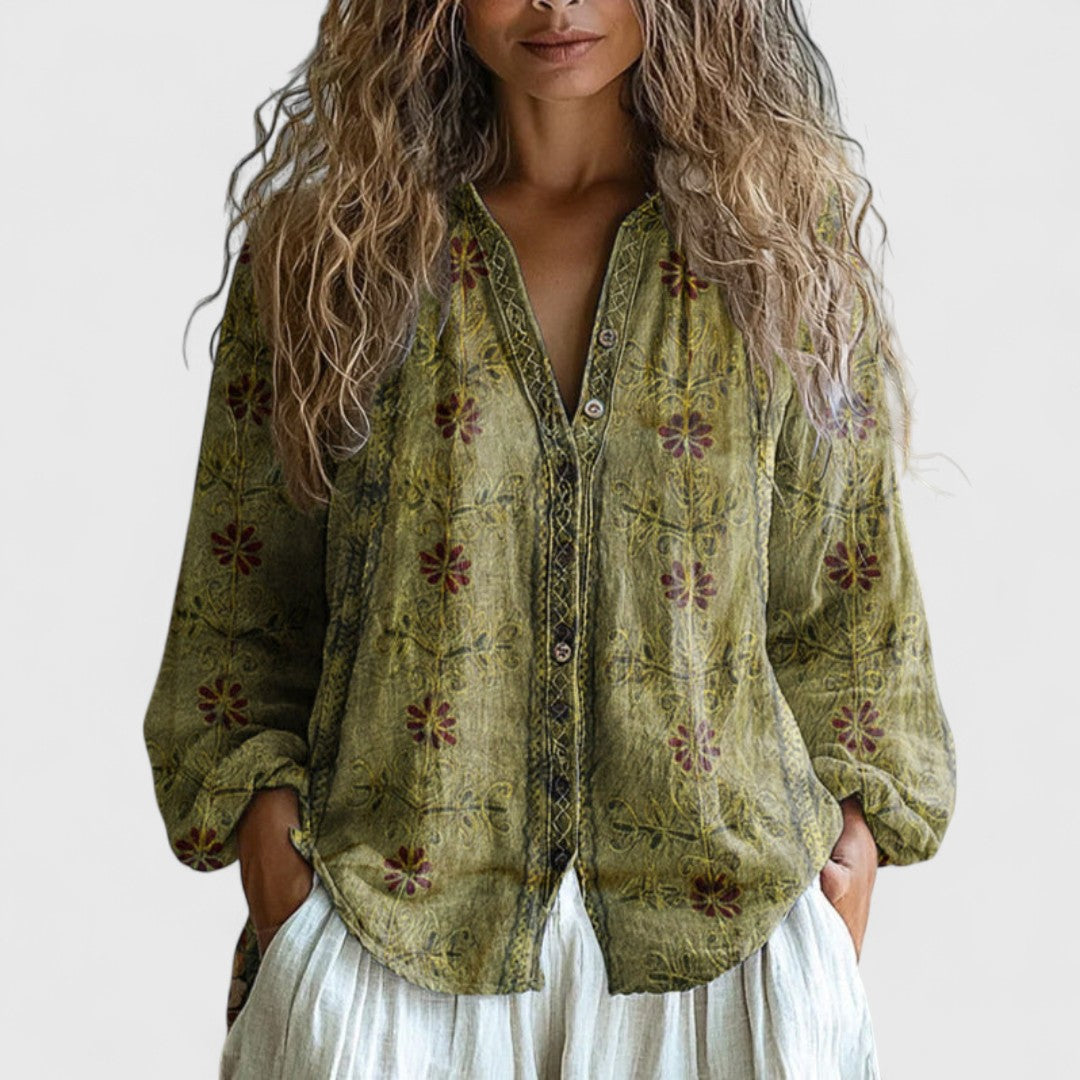 Phaedra Elegant Blouse With Timeless Leaf Print Chic