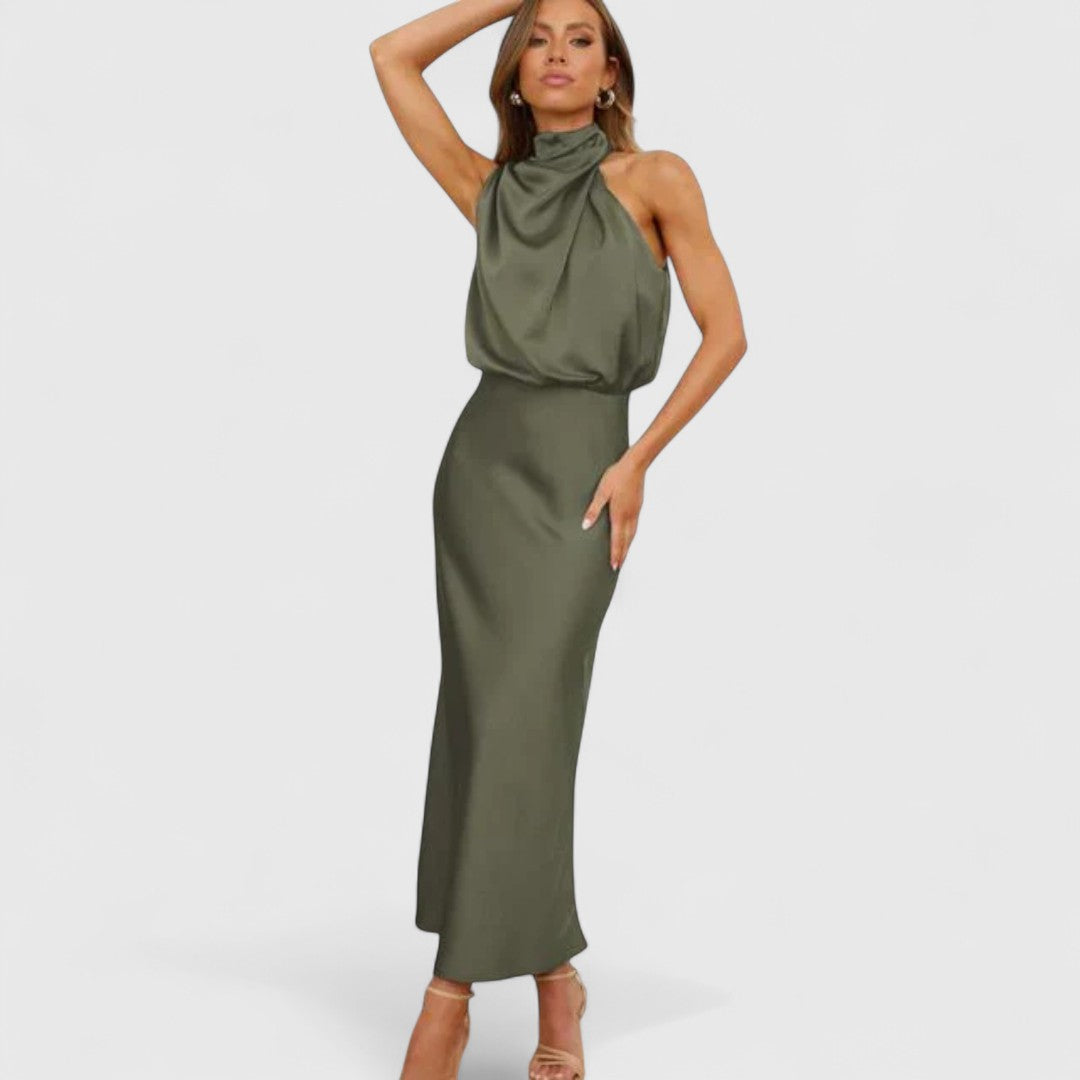 Emerald Off Shoulder Midi Dress for Effortless Femininity