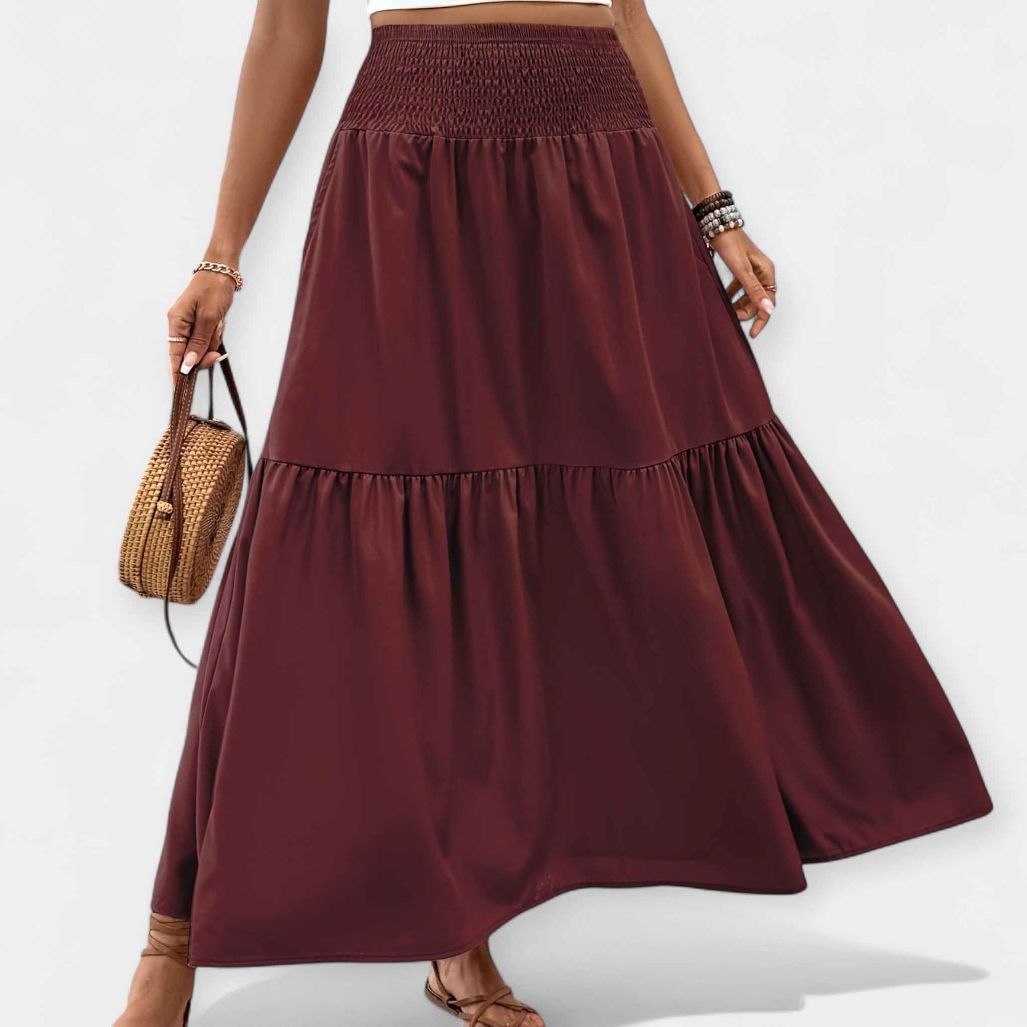 Floral Skirt With Elastic Waist And Pockets Spring Summer