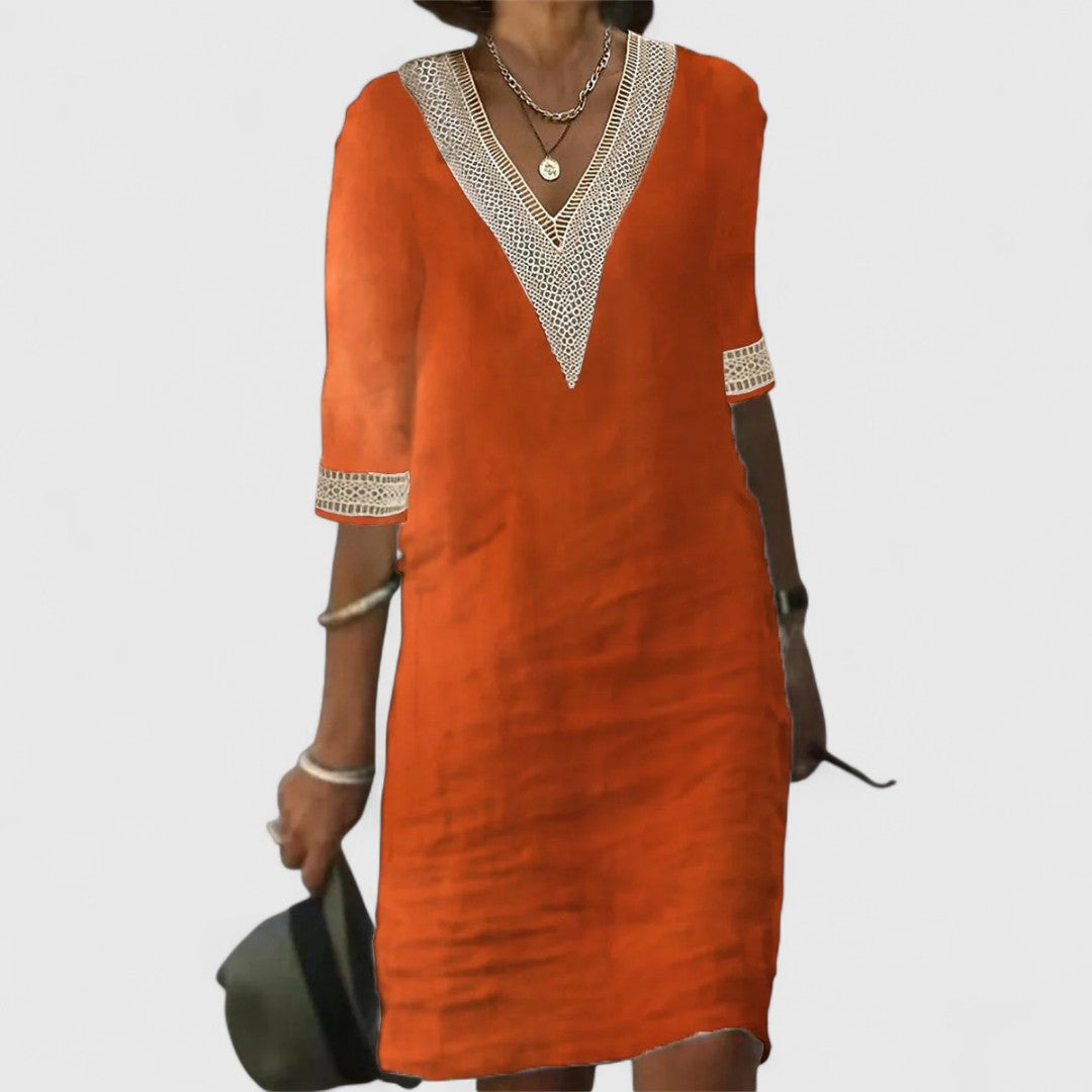 Hera Linen Everyday Dress With Delicate Lace Detail