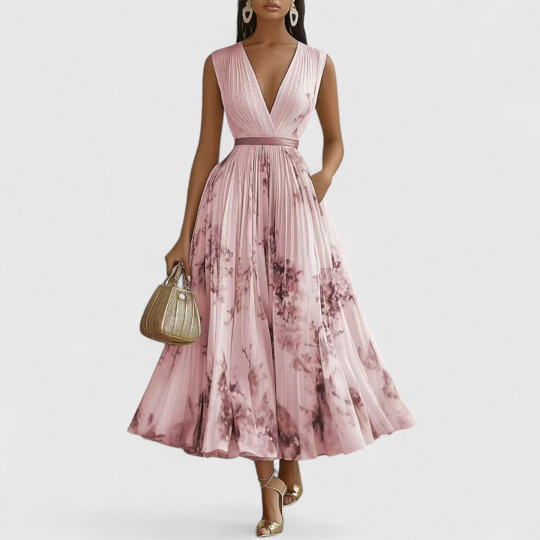 Athena Elegant Floral Dress In Blue And White For Occasions