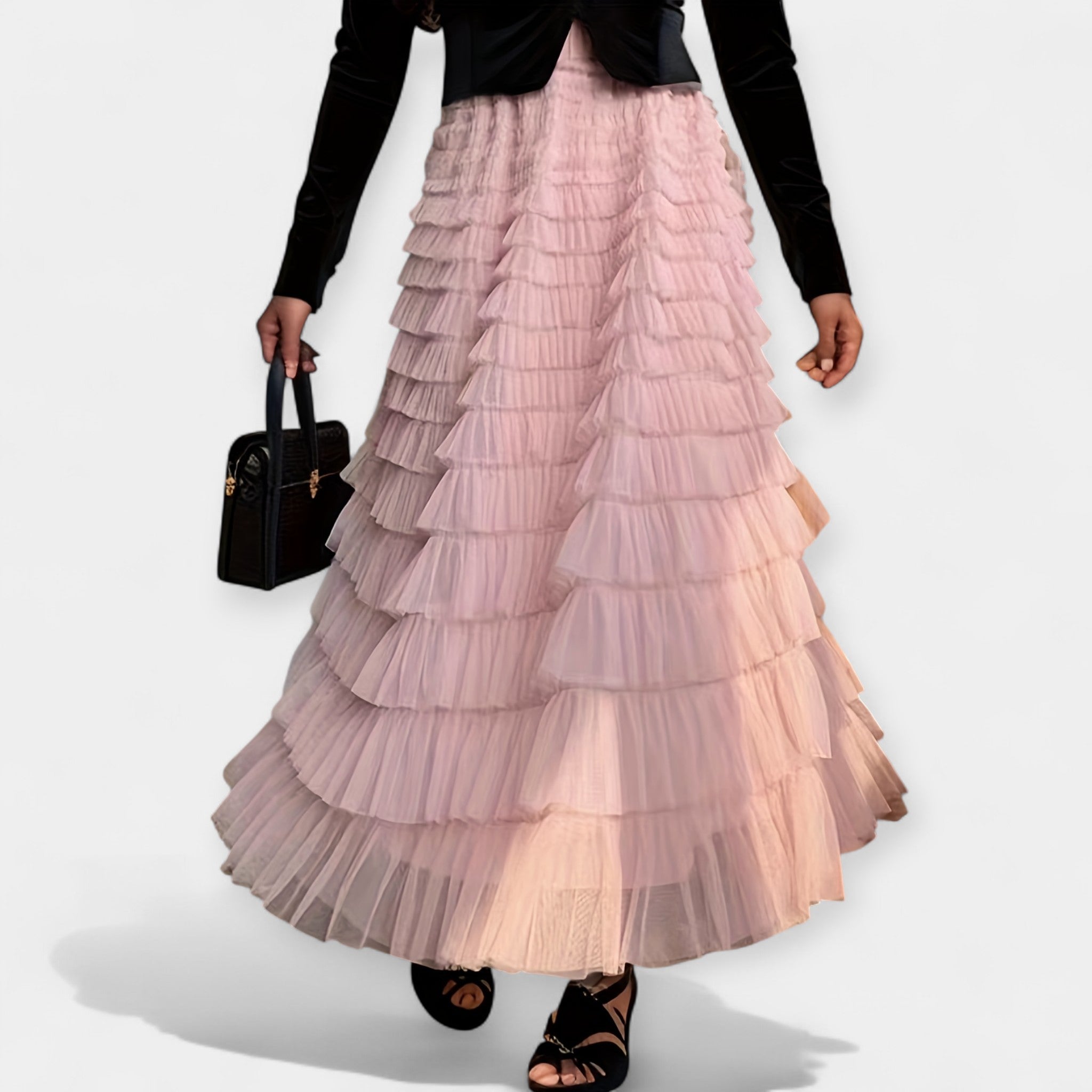 Elegant Layered Tulle Skirt With High Waist And Volume