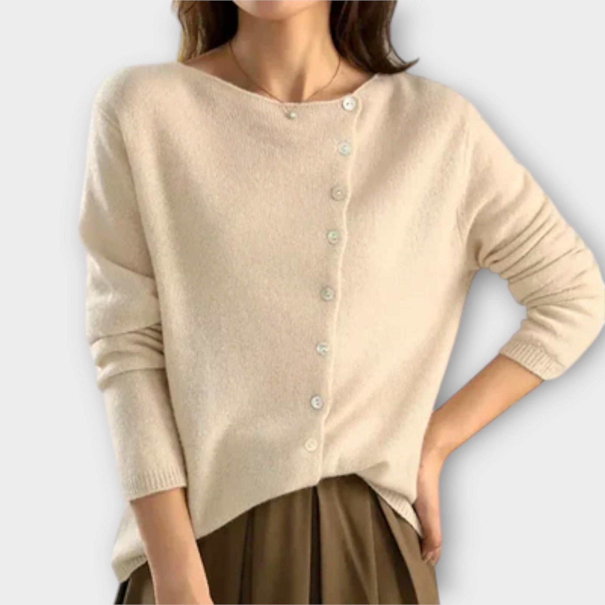 Paige Cosy Cardigan With Asymmetric Button Design In Grey