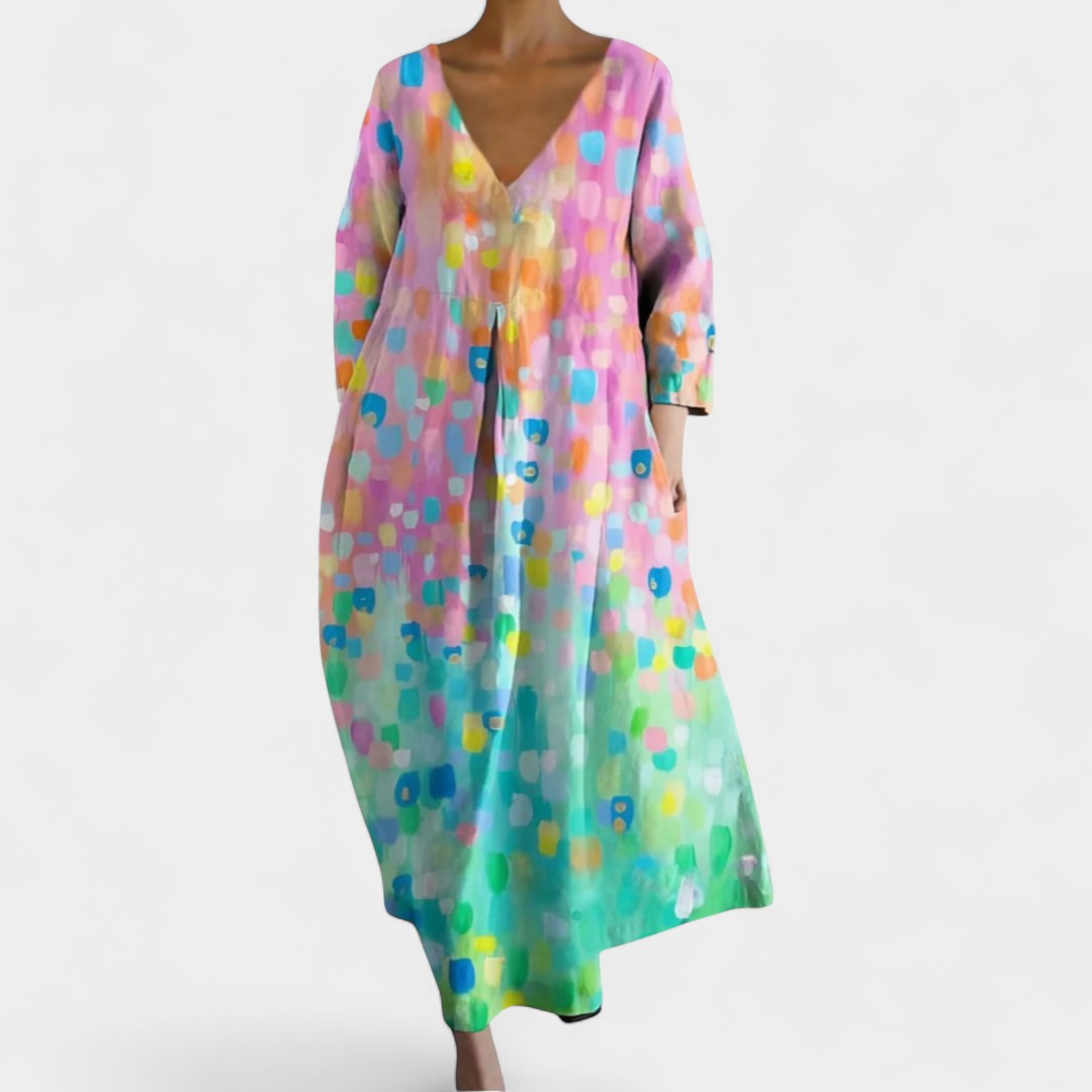Hero Long Flowing Dress With V Neck And Butterfly Fabric
