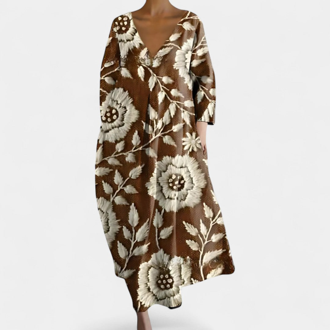 Hero Long Flowing Dress With V Neck And Butterfly Fabric
