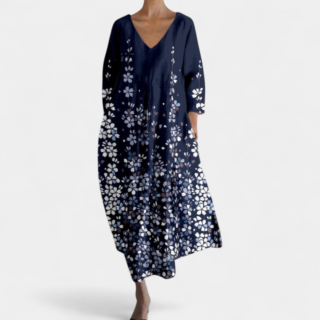 Hero Long Flowing Dress With V Neck And Butterfly Fabric