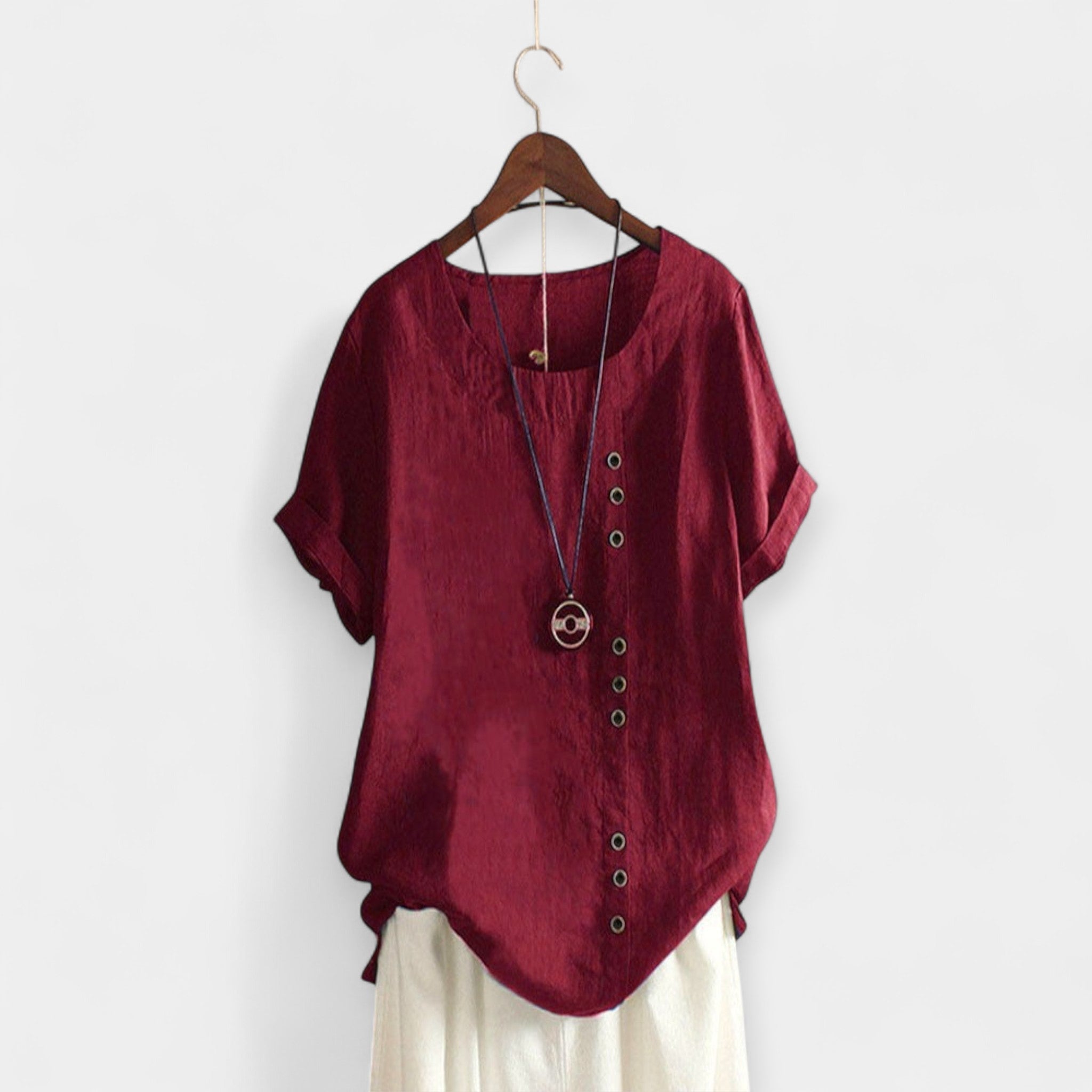 Solid Colour Blouse With Buttons And Short Sleeves