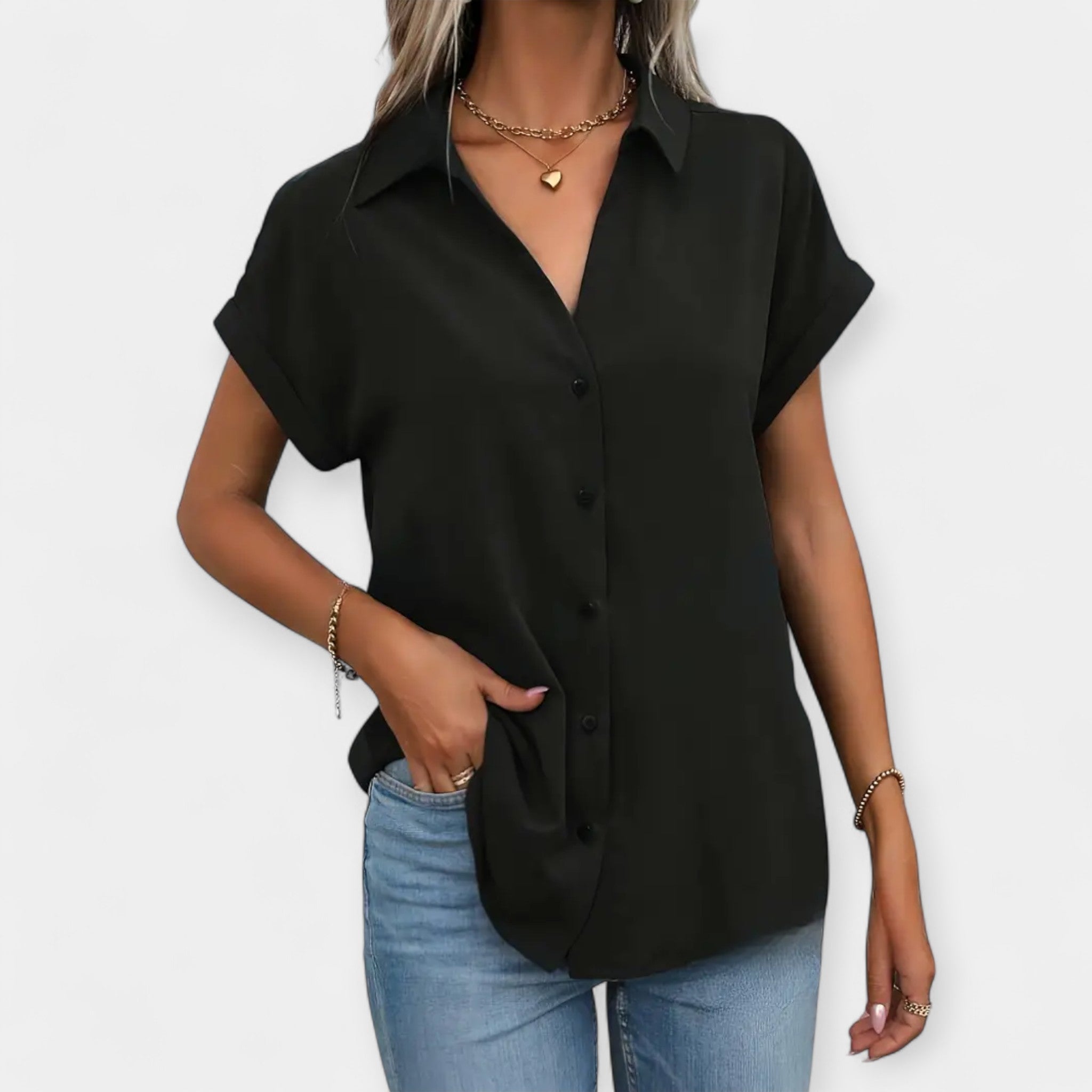 Relaxed Summer Shirt With Short Sleeves Breathable Fabric