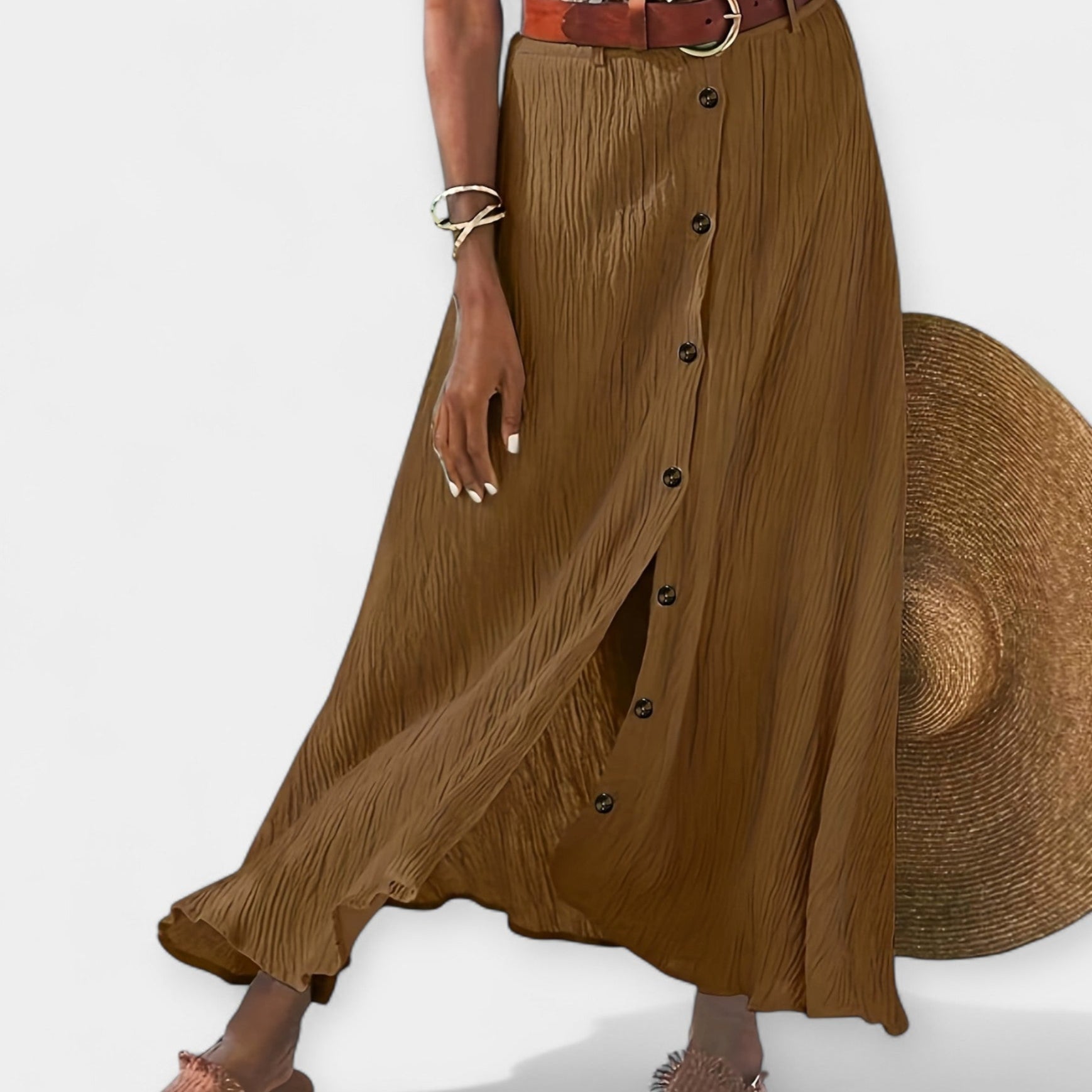 Semi Sheer Midi Skirt With Front Buttons And Side Slit