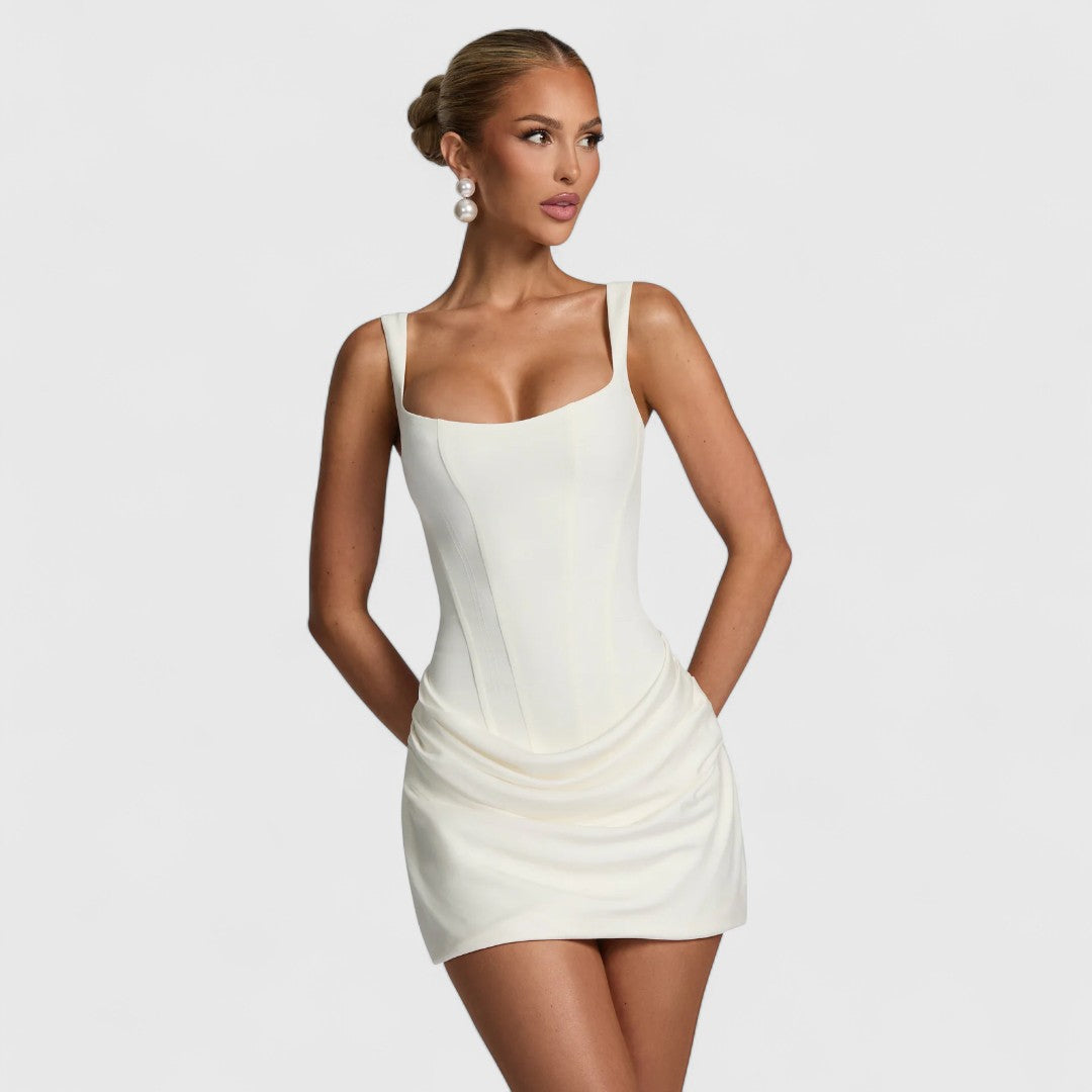 Damari Elegant Bodycon Dress With Pleats In Brown Tone