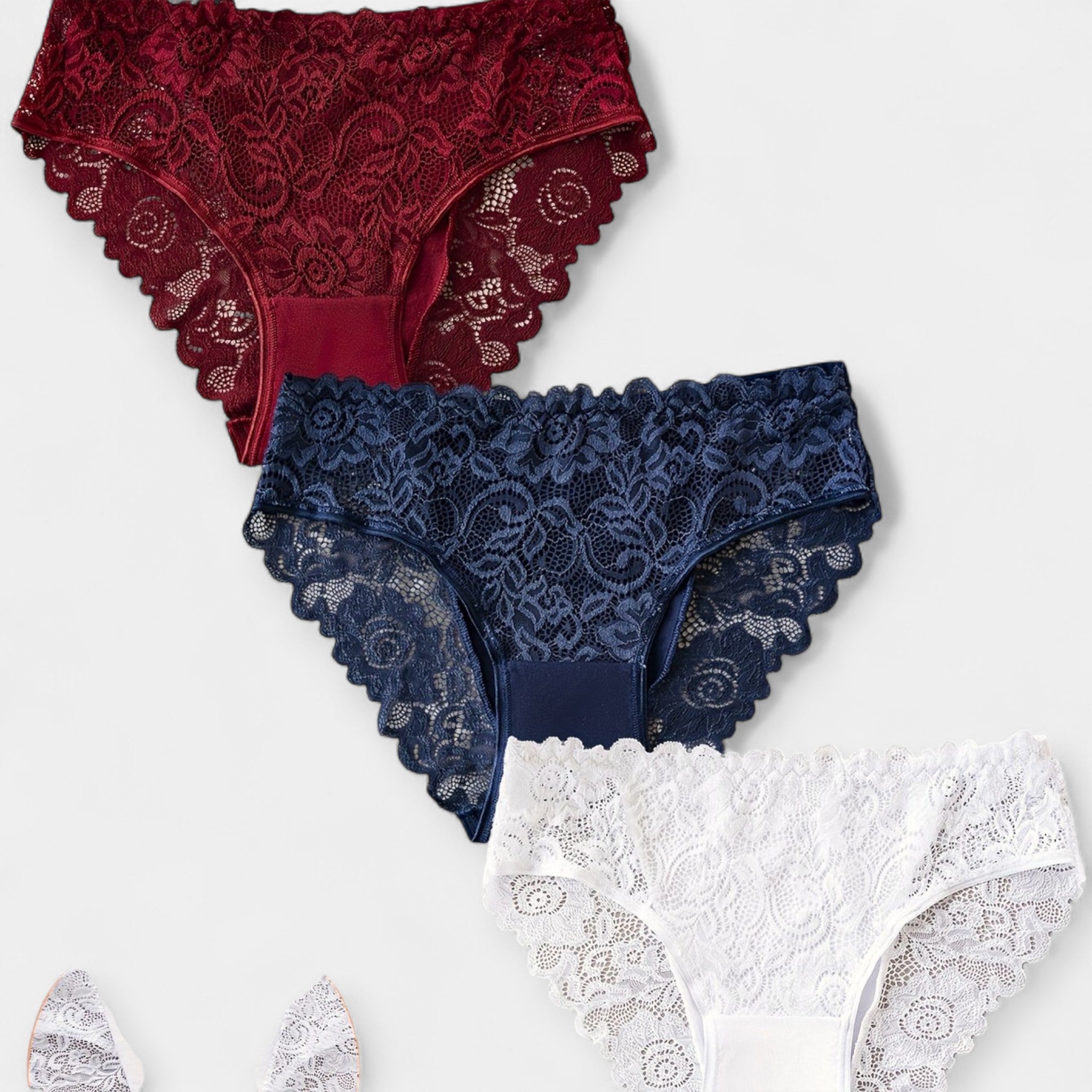 Set Of 3 Lace Trim Briefs Mid Rise Comfortable Fit Pack