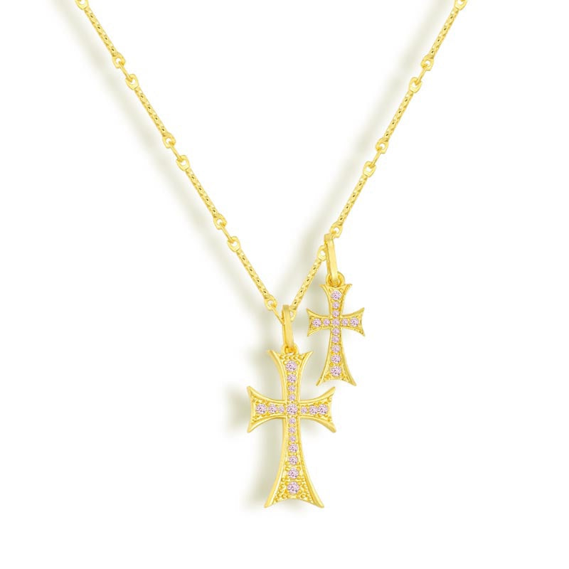 Double Cross Necklace For Layering And Statement Style