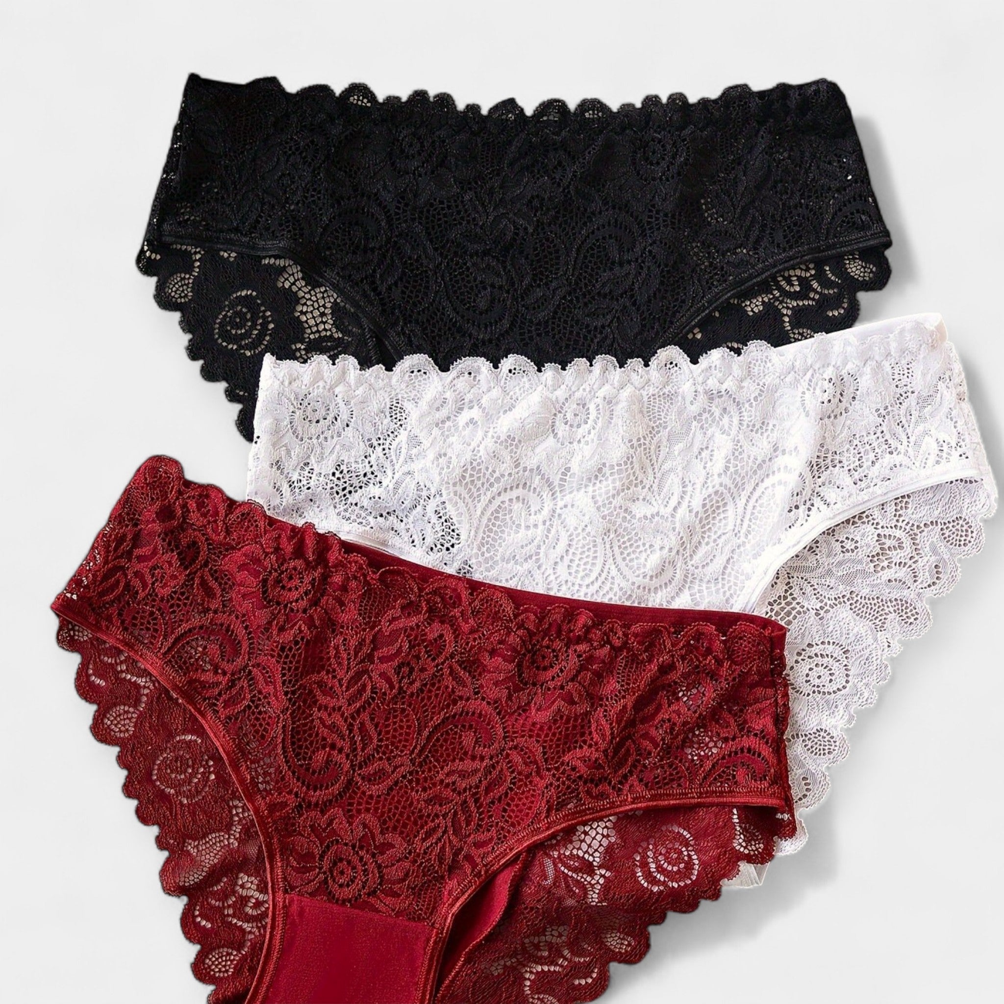 Set Of 3 Lace Trim Briefs Mid Rise Comfortable Fit Pack