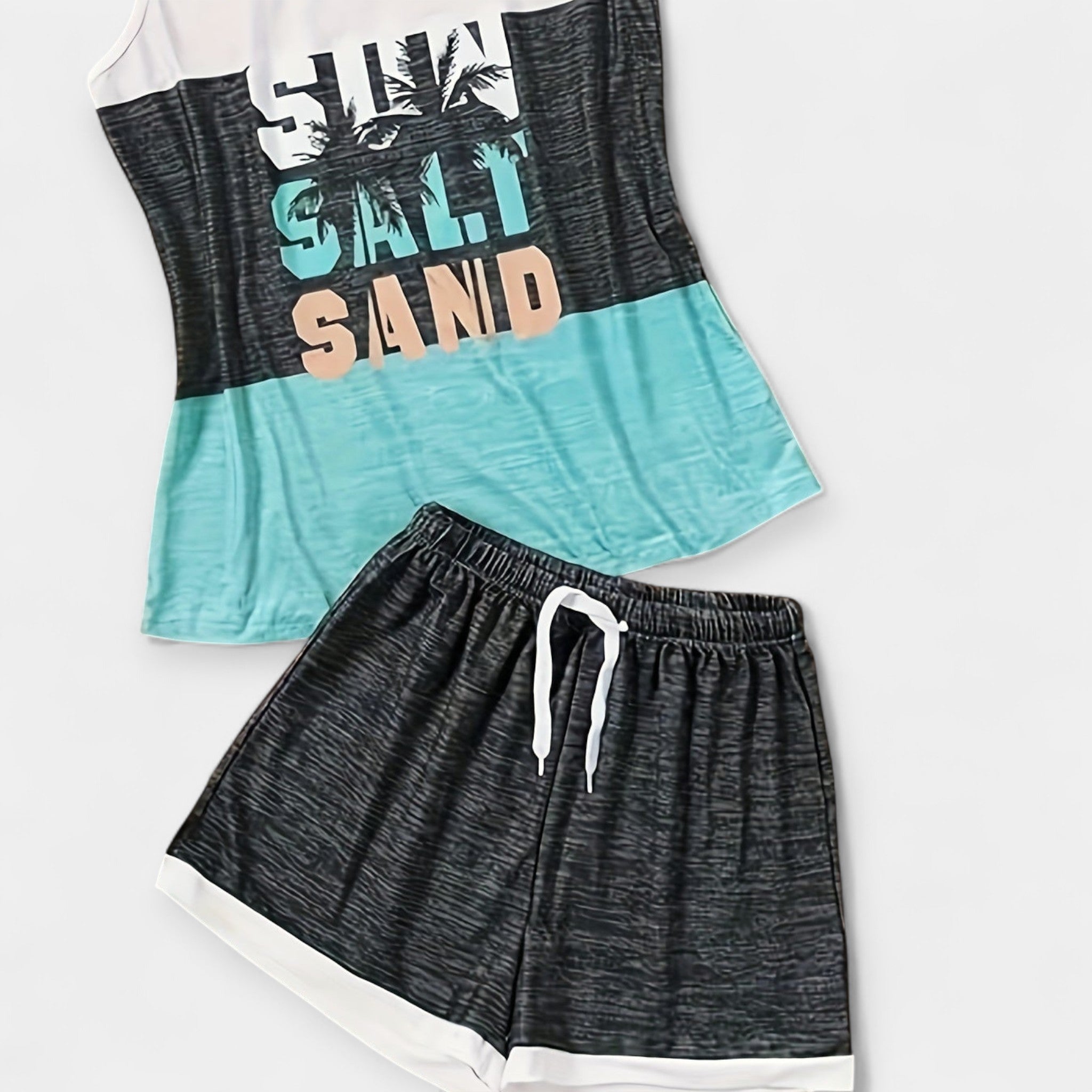 Summer Palm Set With Tropical Print Tank Top And Shorts