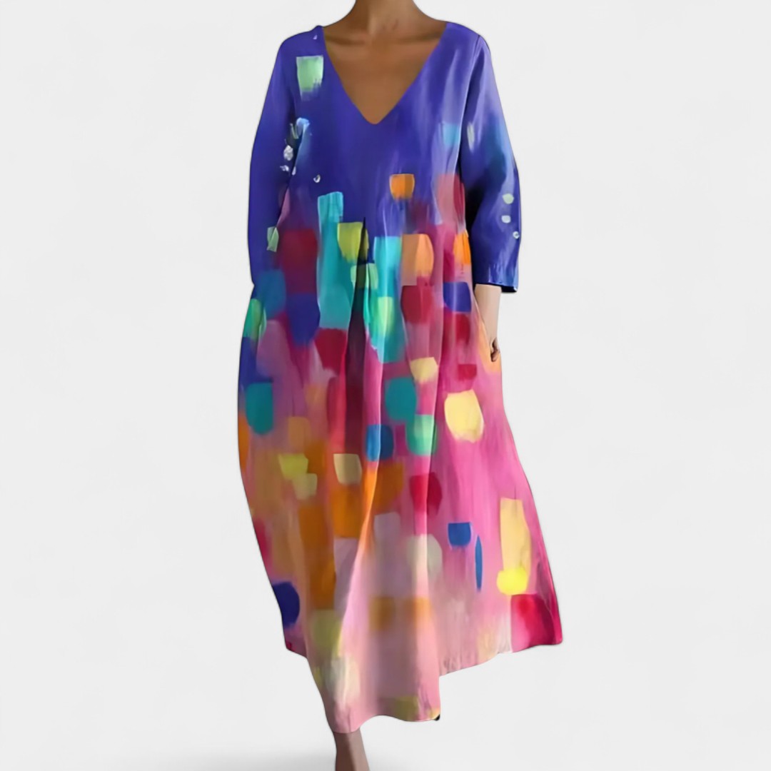 Hero Long Flowing Dress With V Neck And Butterfly Fabric