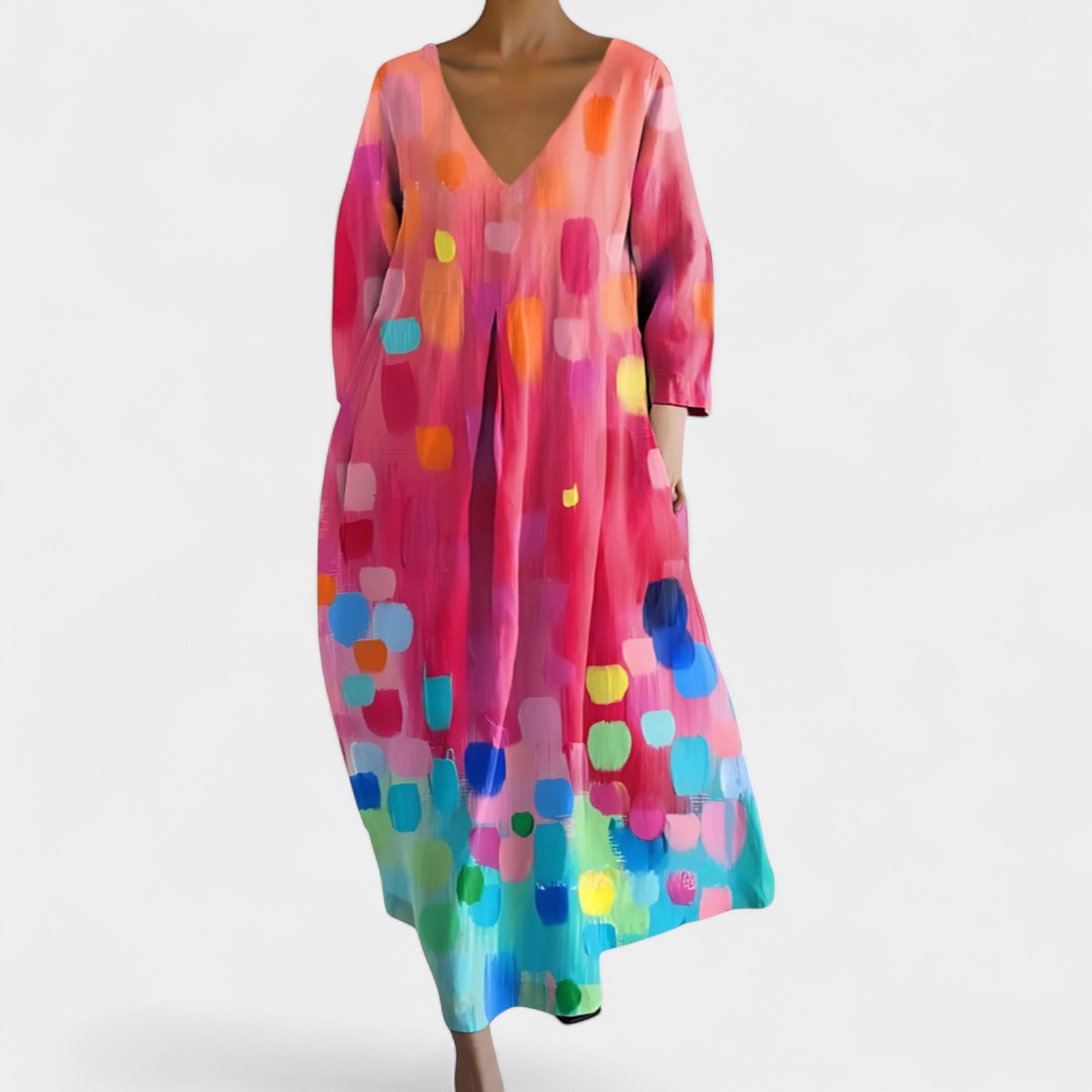 Hero Long Flowing Dress With V Neck And Butterfly Fabric