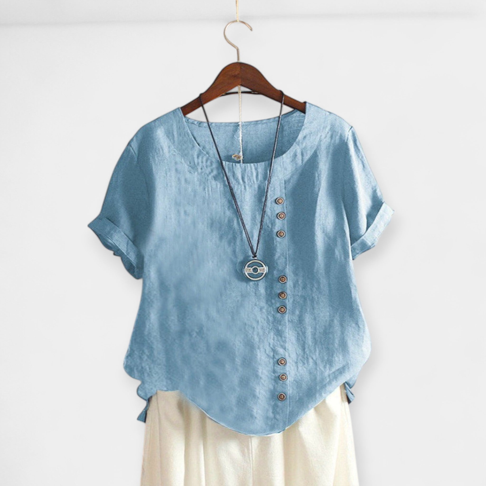Solid Colour Blouse With Buttons And Short Sleeves