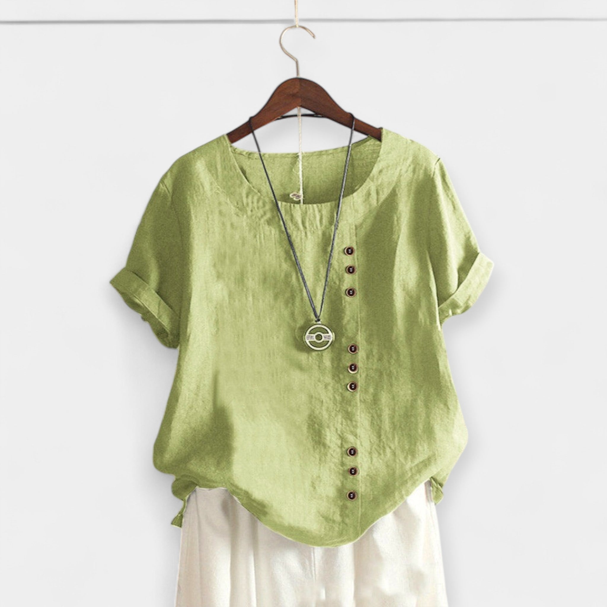 Solid Colour Blouse With Buttons And Short Sleeves