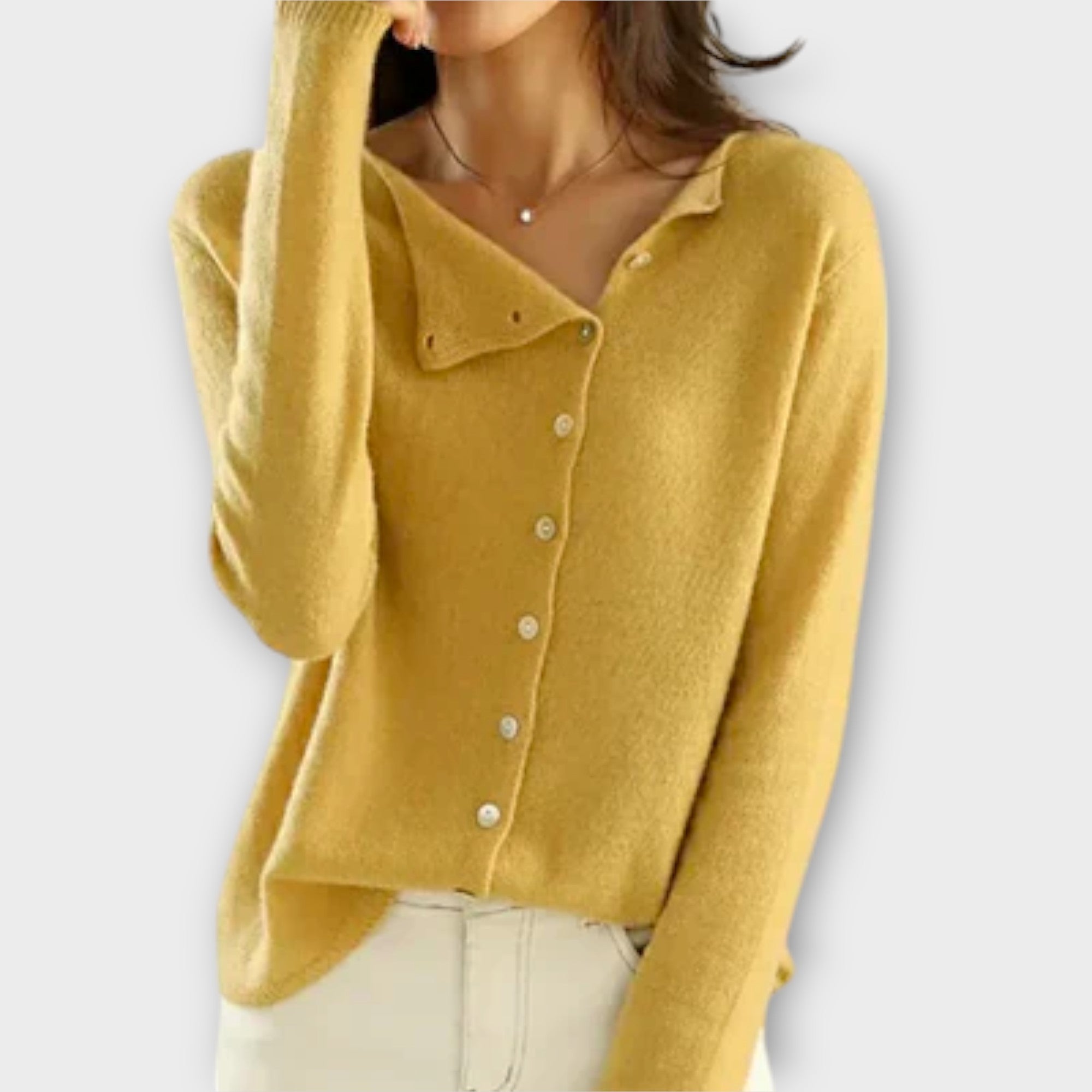 Paige Cosy Cardigan With Asymmetric Button Design In Grey