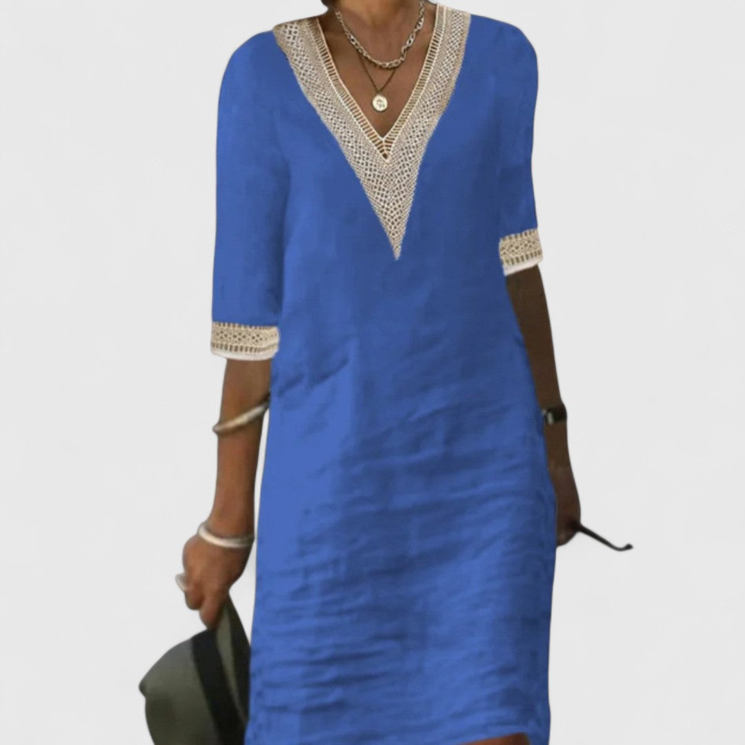 Hera Linen Everyday Dress With Delicate Lace Detail