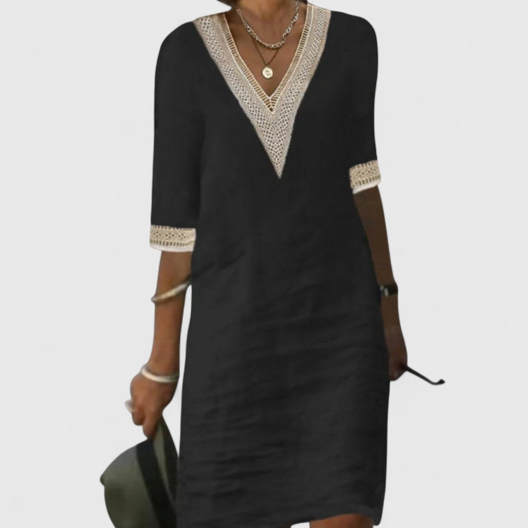 Hera Linen Everyday Dress With Delicate Lace Detail