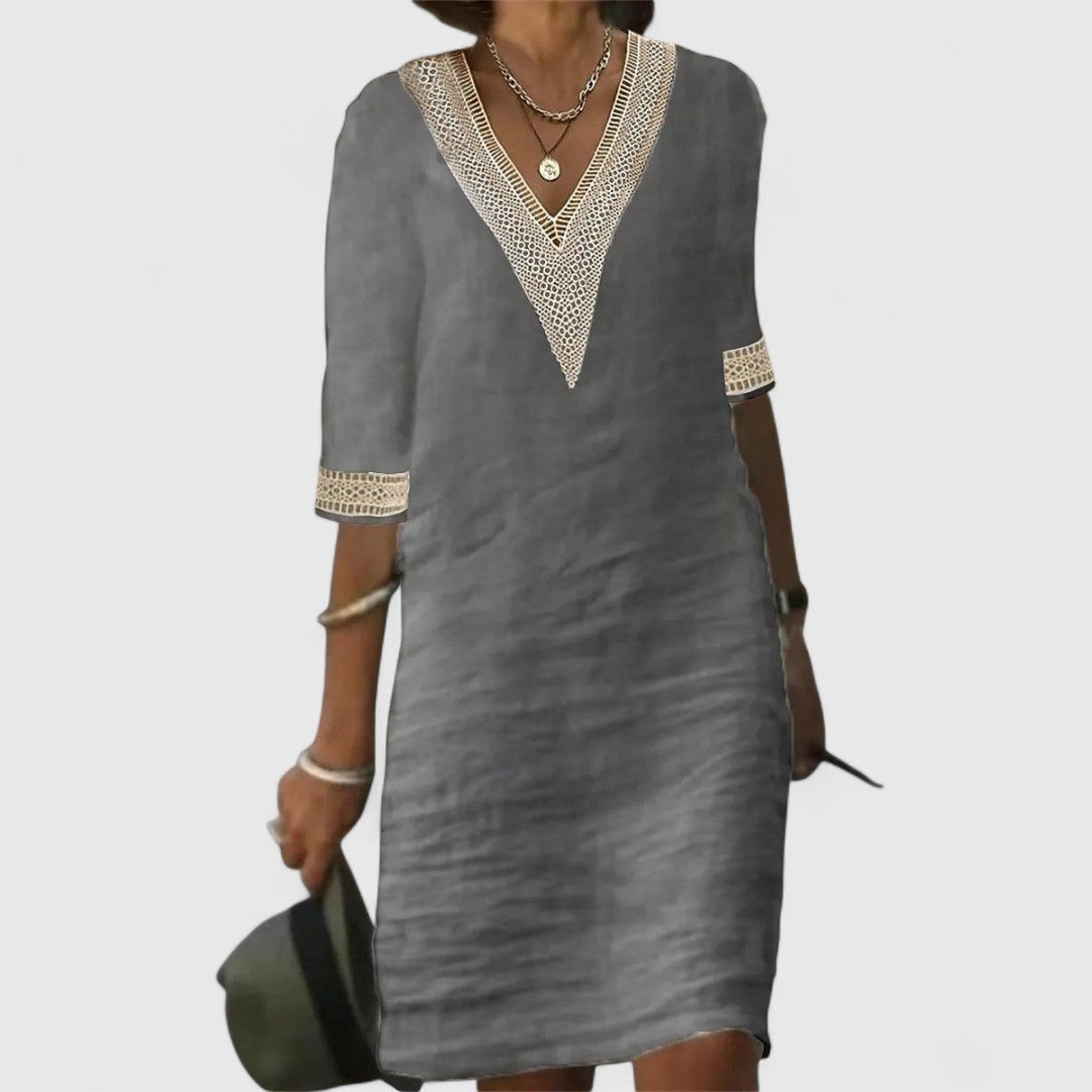 Hera Linen Everyday Dress With Delicate Lace Detail