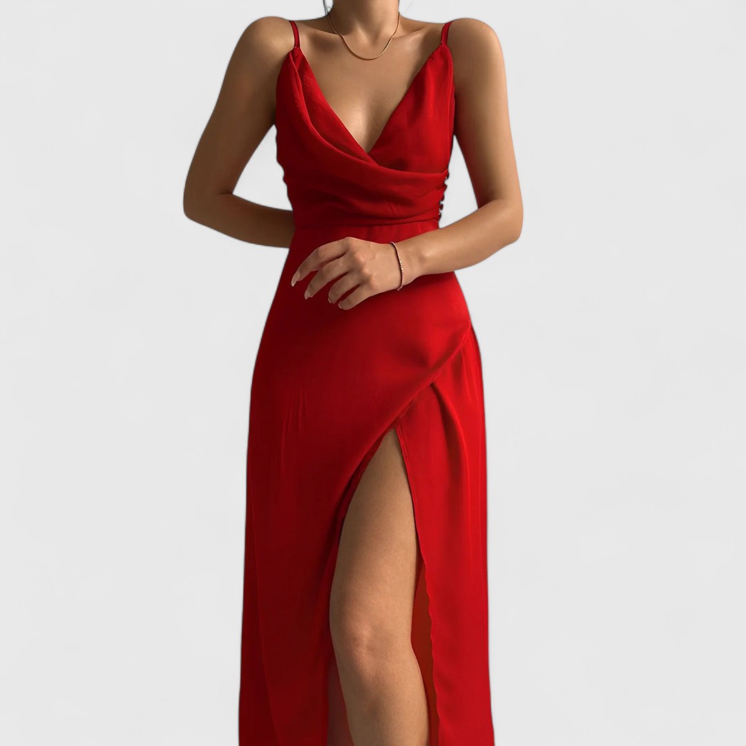 Isabella Elegant V Neck Dress With Asymmetric Hemline