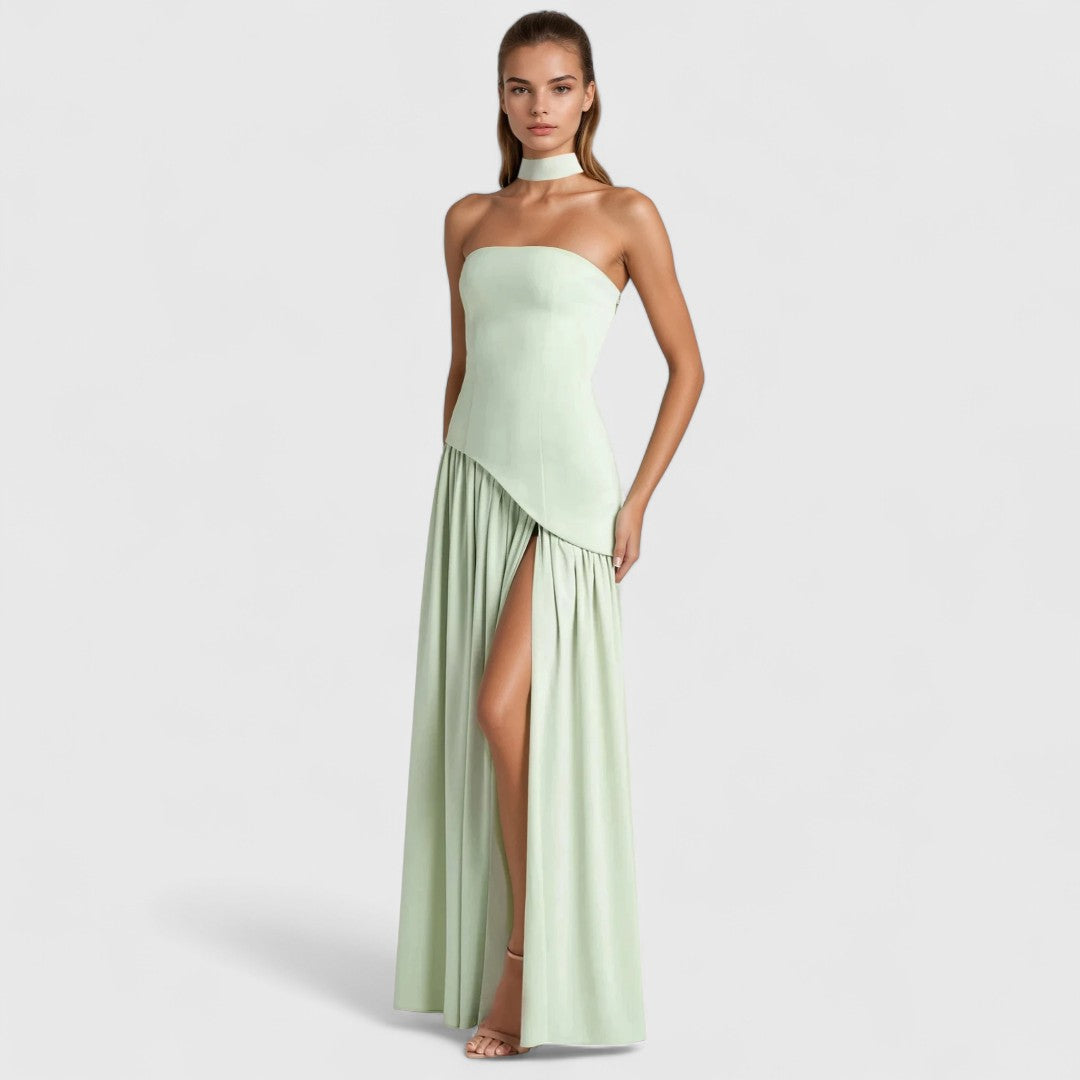 Malamati Long Dress Airy Movement Crepe Bodice Gauze Skirt