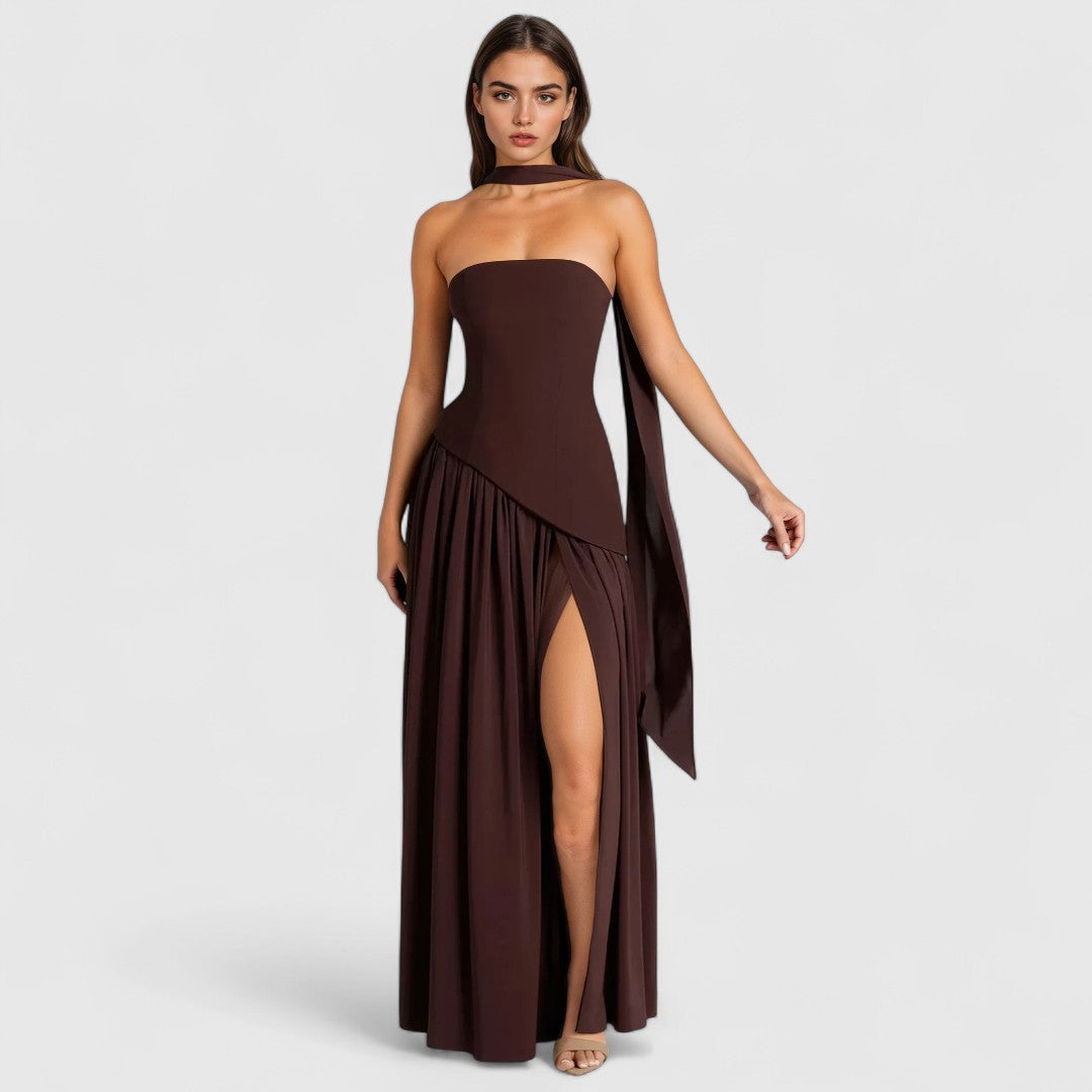 Malamati Long Dress Airy Movement Crepe Bodice Gauze Skirt