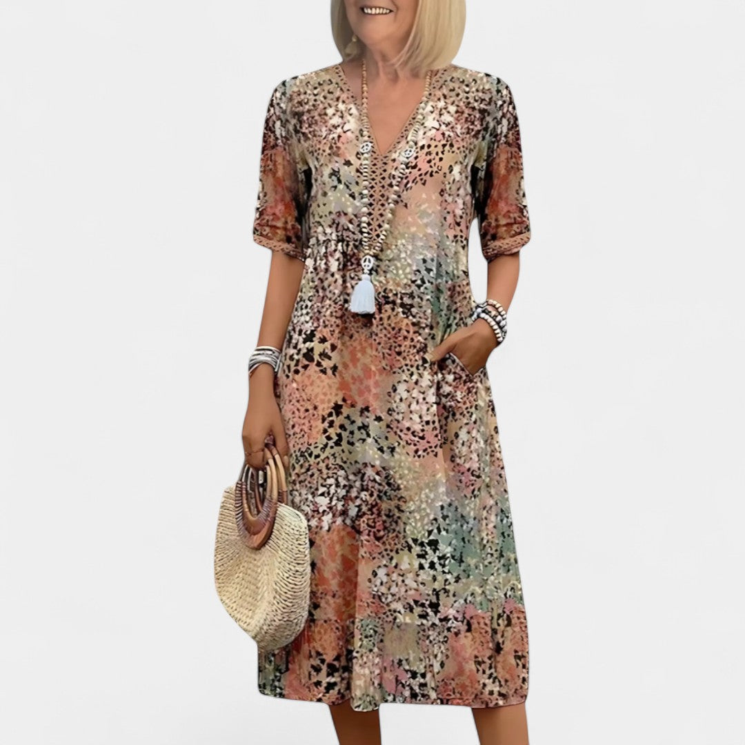 Athena Boho Dress With Floral Pattern And Crochet Details