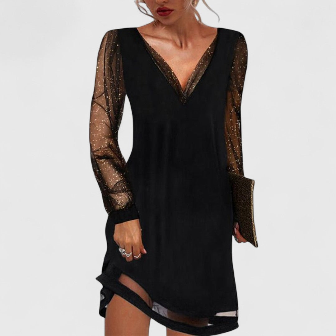 Chrysantoula Evening Dress With Sheer Sleeves For Style