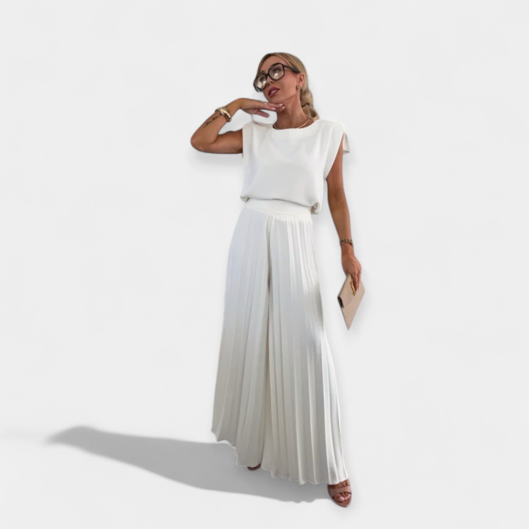 Summer Set With V Neck Top And Airy Trousers For Summer