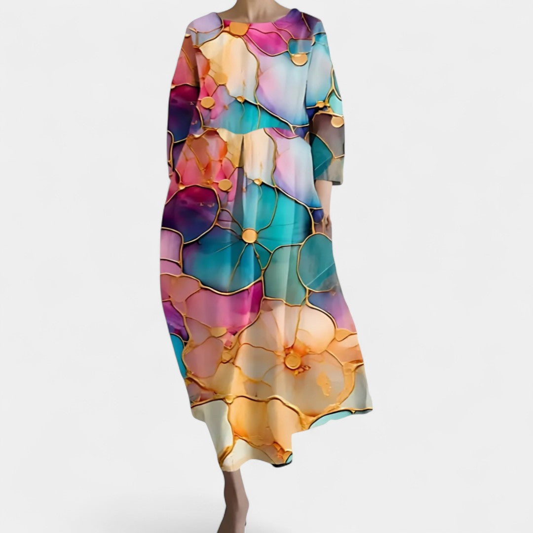 Hero Long Flowing Dress With V Neck And Butterfly Fabric