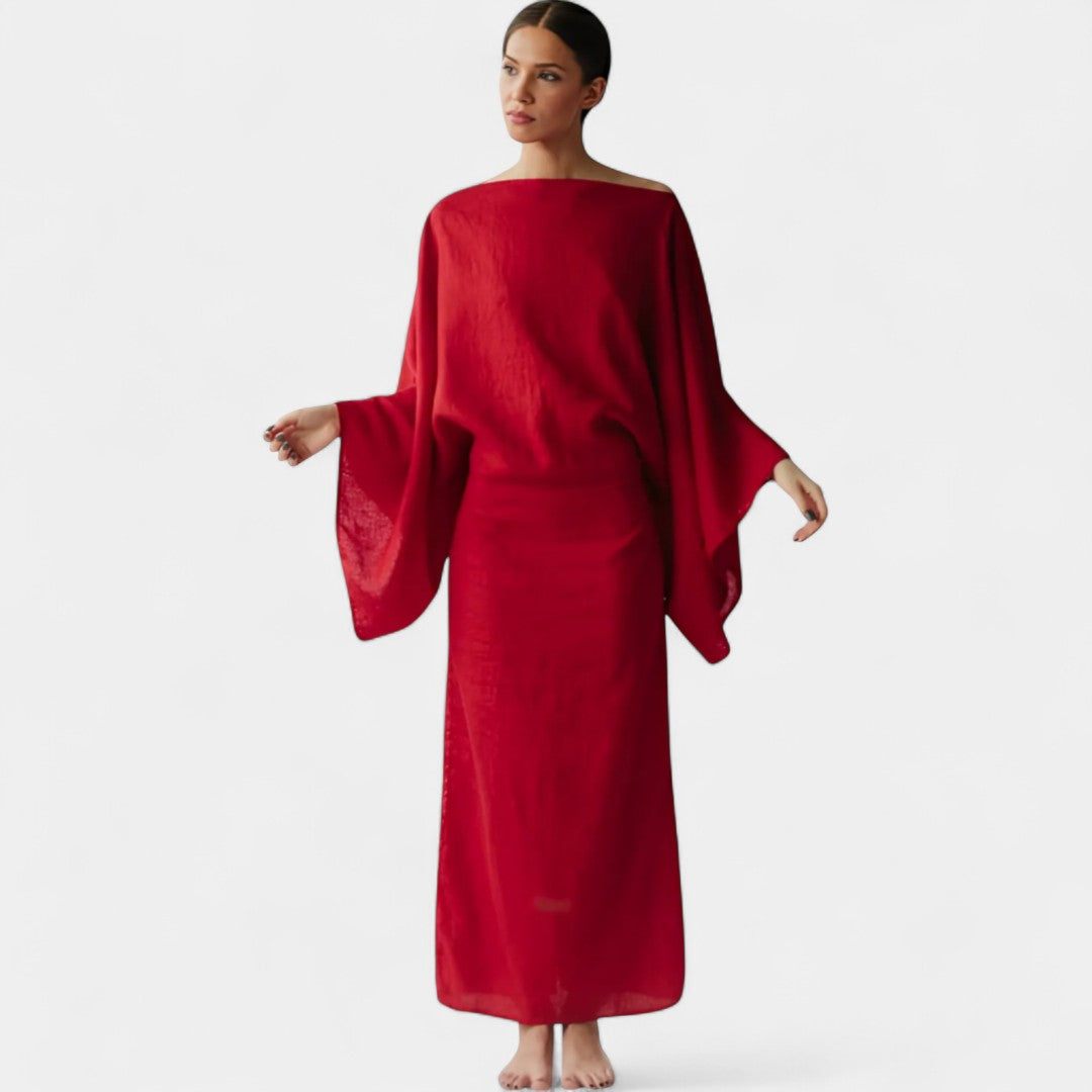 Camila Linen Cotton Kimono Dress With Belt Relaxed Fit