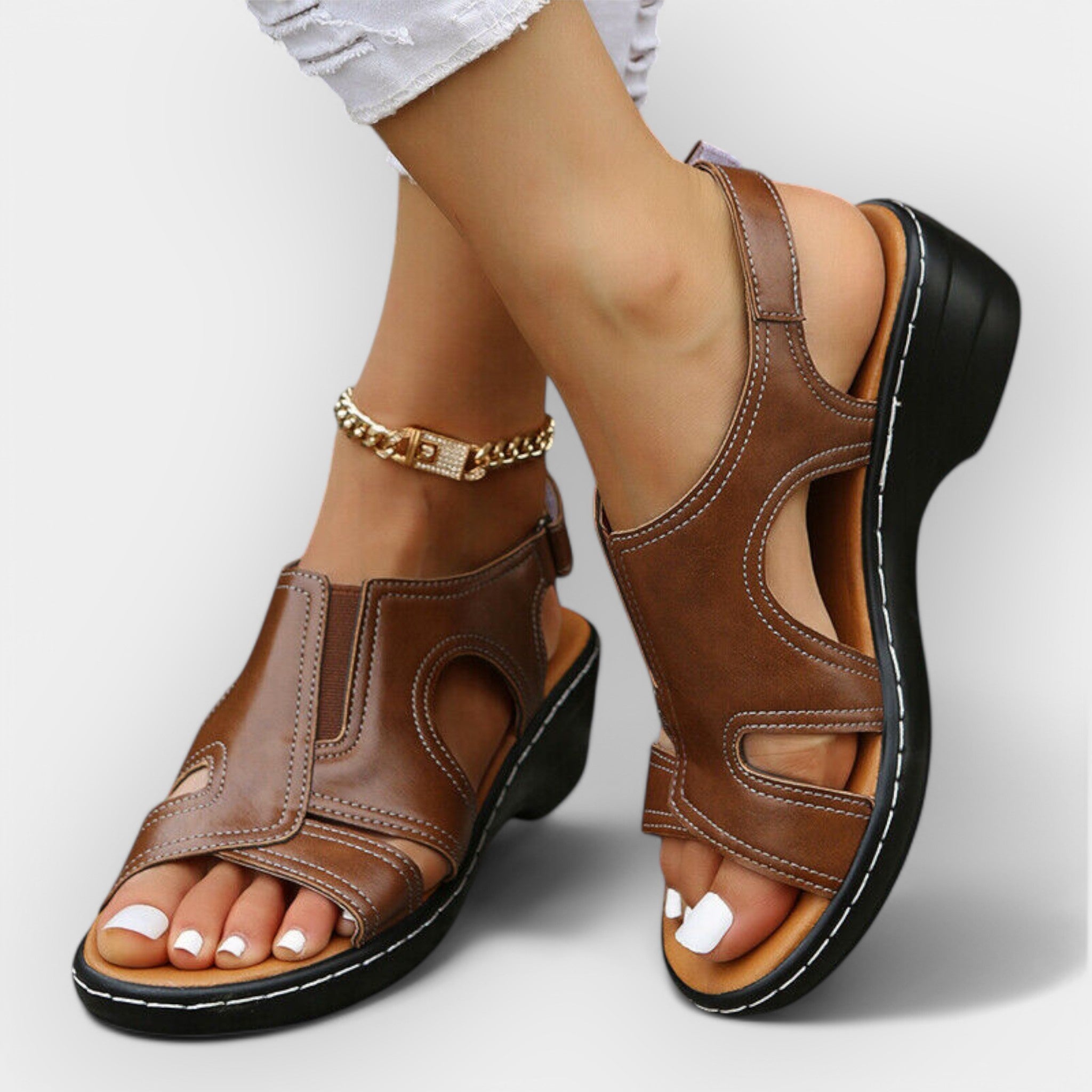 Leather Sandals With Style Orthopaedic Adjustable Straps