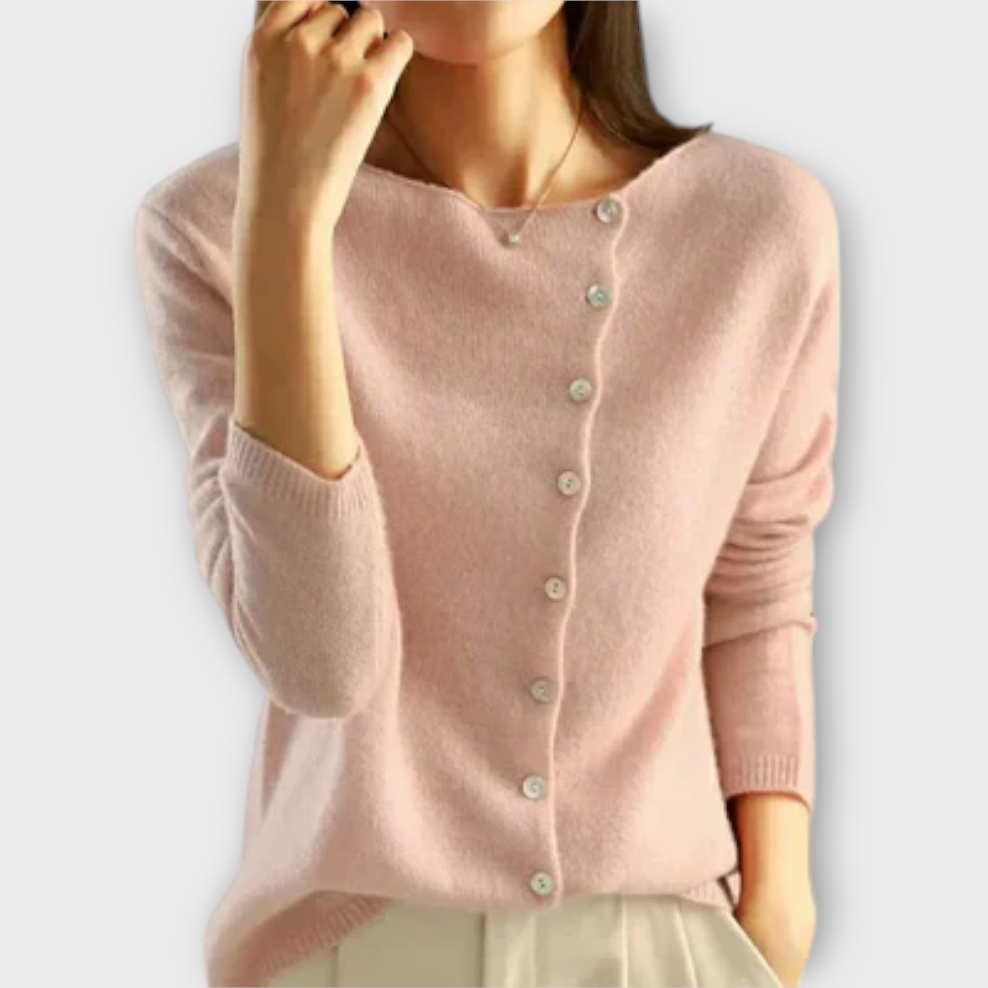 Paige Cosy Cardigan With Asymmetric Button Design In Grey