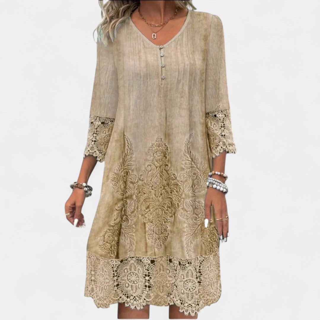 Marina Lace Dress With Deep V Neckline For Weddings