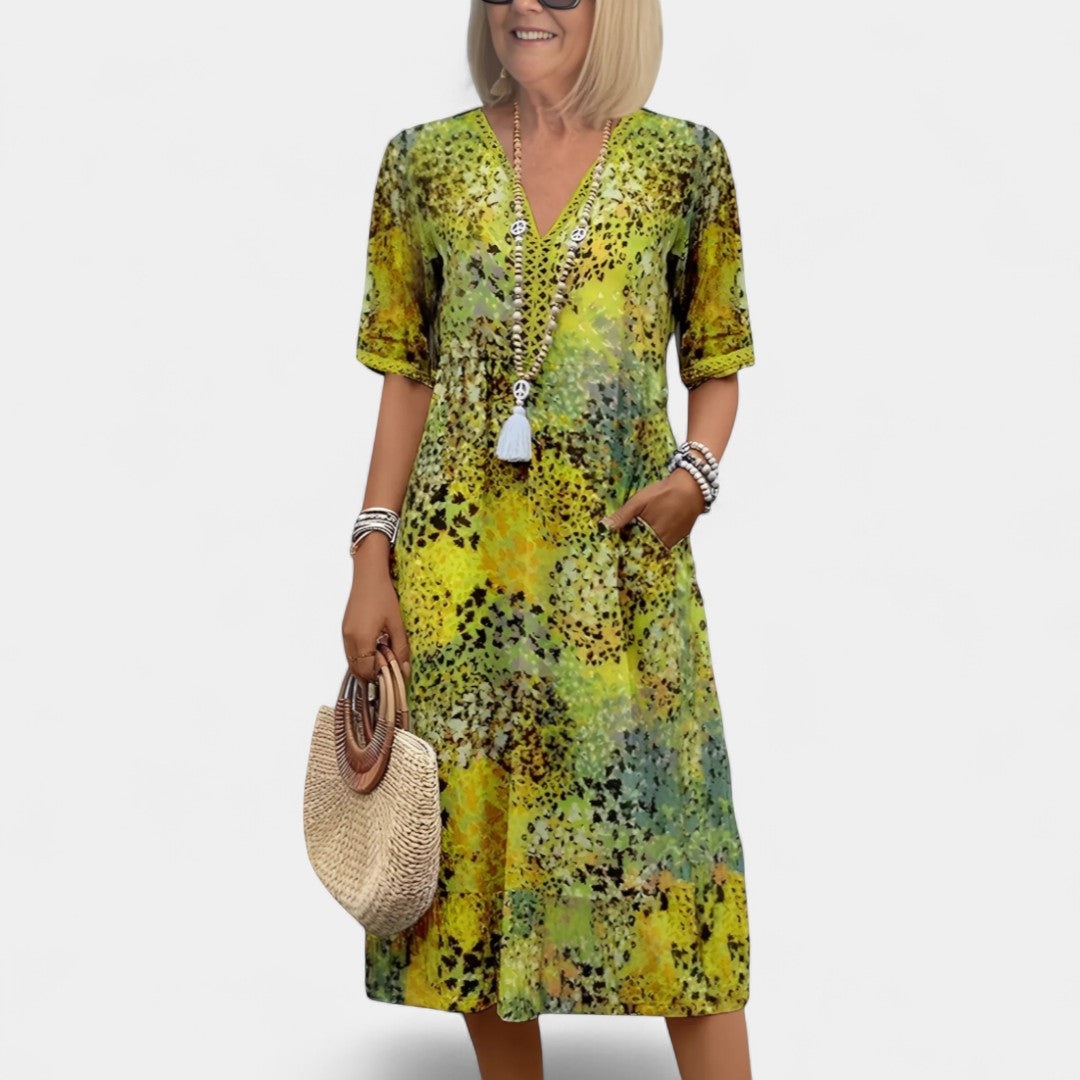 Athena Boho Dress With Floral Pattern And Crochet Details